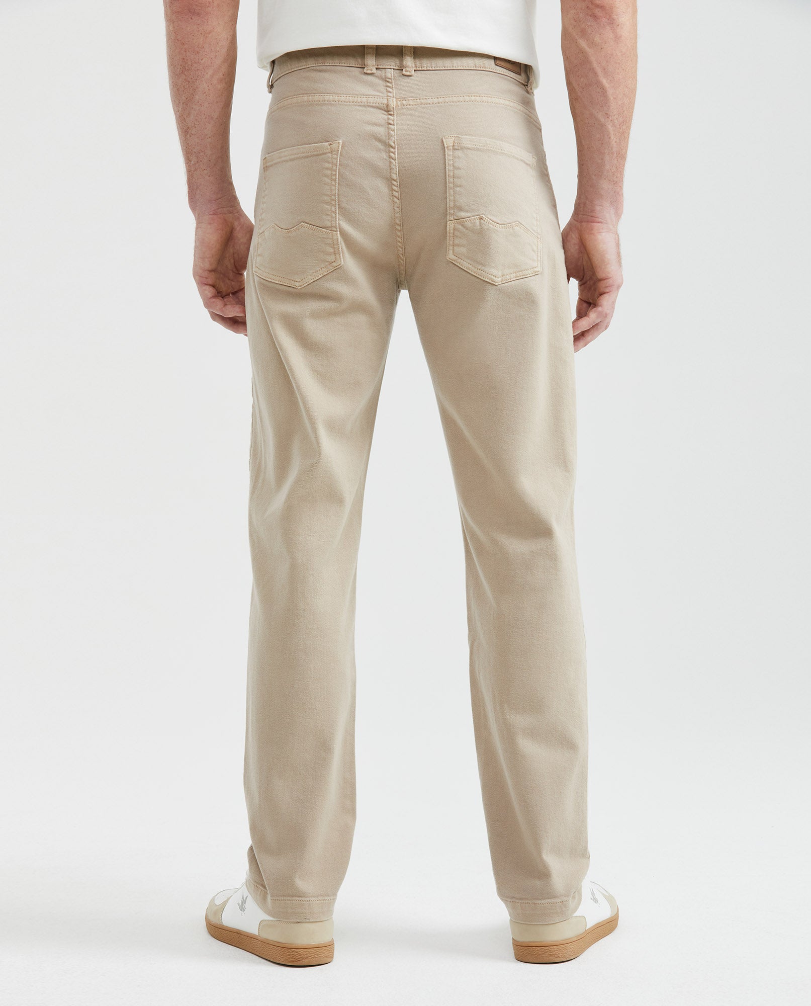 Men's 5-Pocket Regular Fit Dyed Pants Leather Label Rivets in Cotton Stretch Blend - 4