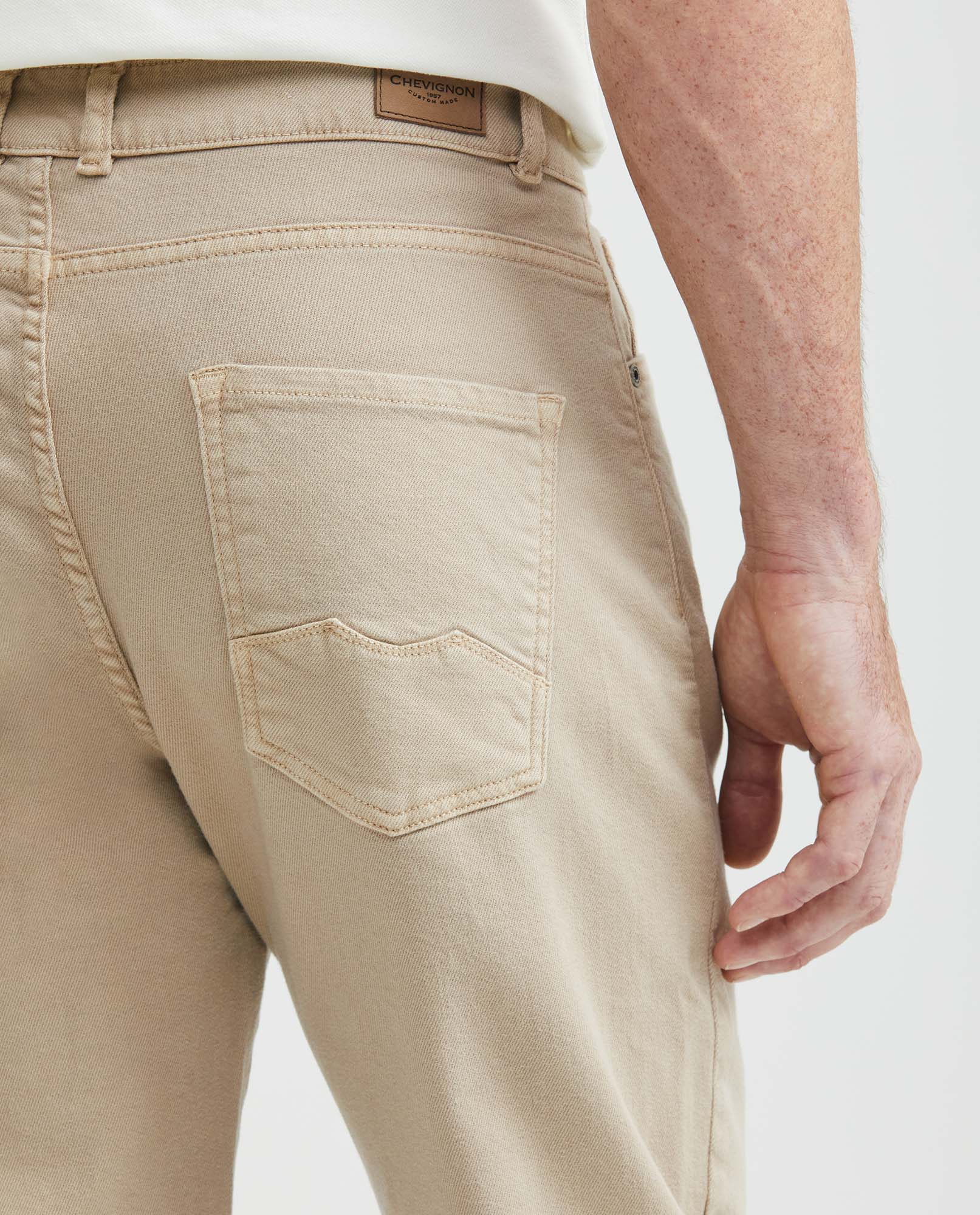 Men's 5-Pocket Regular Fit Dyed Pants Leather Label Rivets in Cotton Stretch Blend - 5