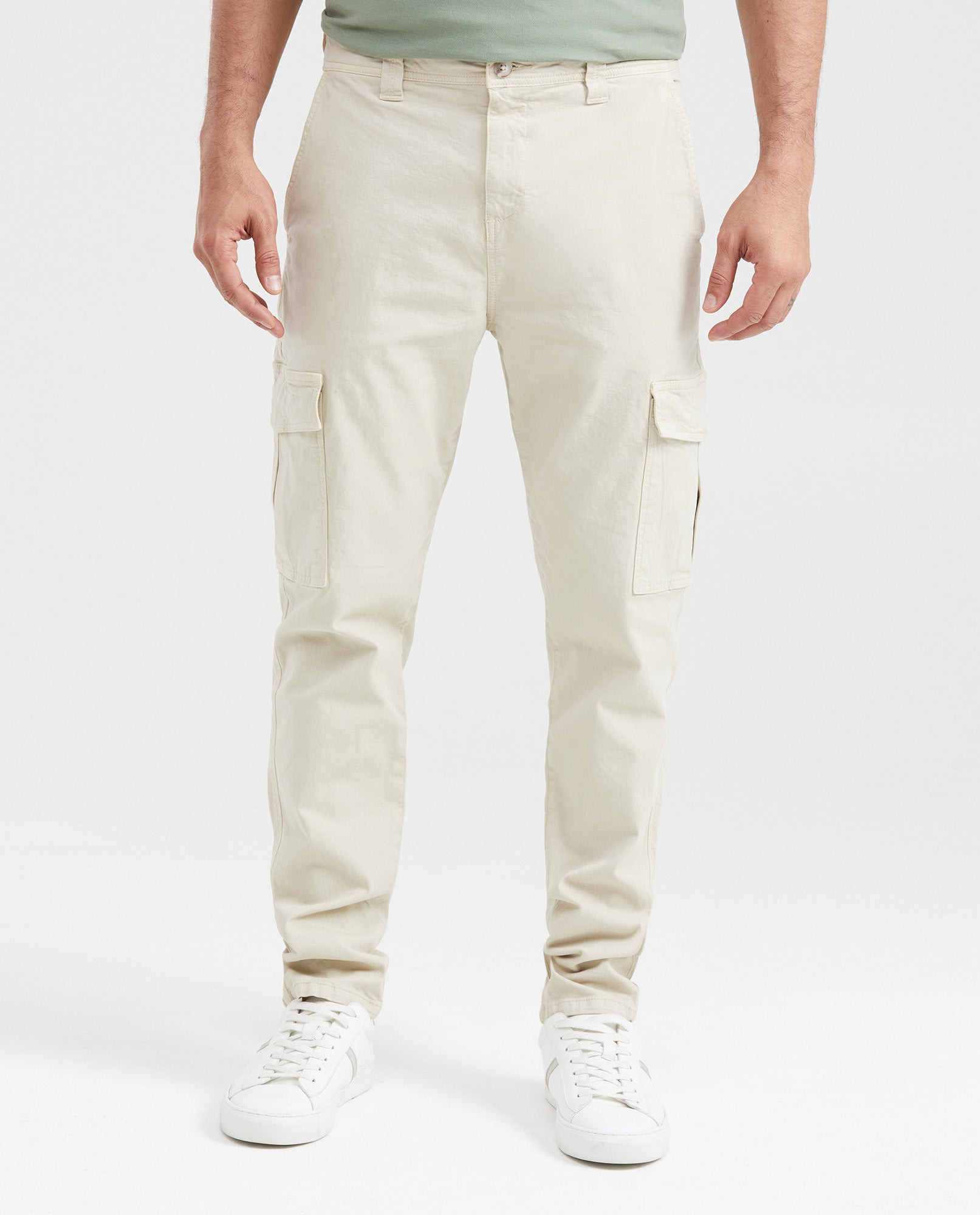 Men's Regular Fit Cargo Pants Wide Leg Diagonal Pockets Cotton-Elastane - 1