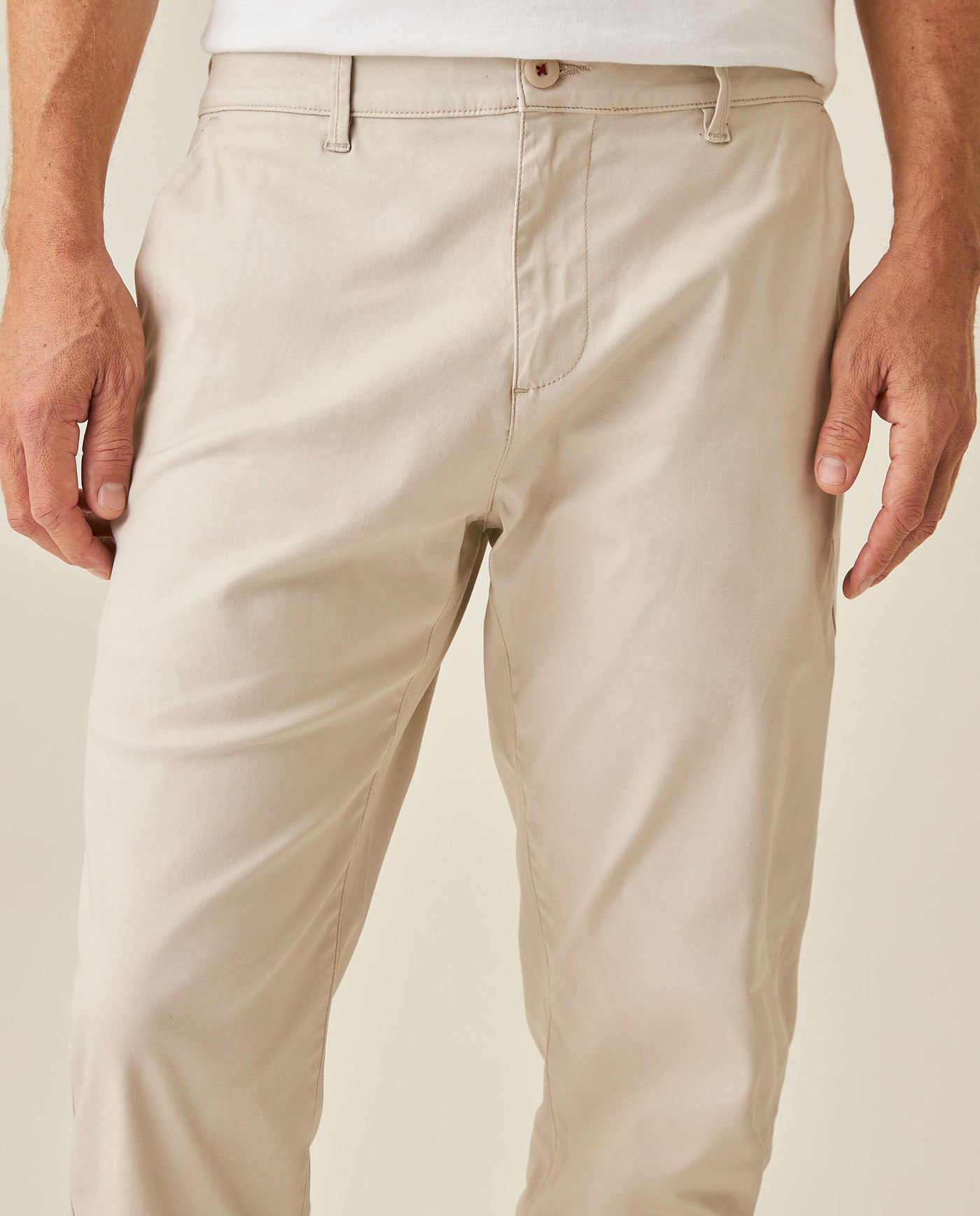 Mens Chino Pants Mid Rise Bootcut Cotton Elastane Piping Pockets Buttons Label Over Piping - Beige 63_631H000_BEI140002_5