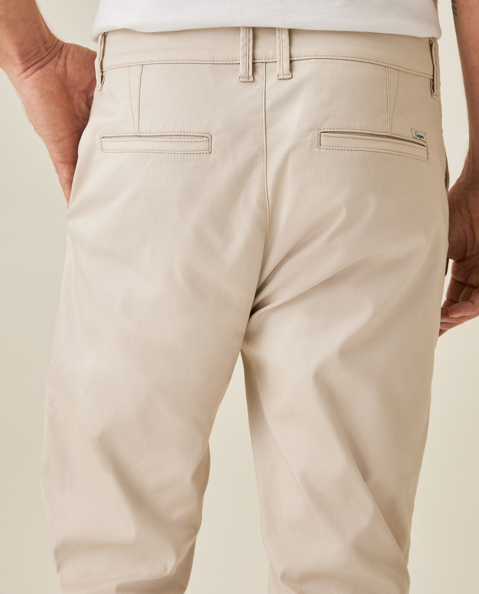 Mens Chino Pants Mid Rise Bootcut Cotton Elastane Piping Pockets Buttons Label Over Piping - Beige 63_631H000_BEI140002_7