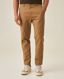 Mens Chino Pants Mid Rise Bootcut Cotton Elastane Piping Pockets Buttons Label Over Piping - Brown 63_631H000_CAF181018_0