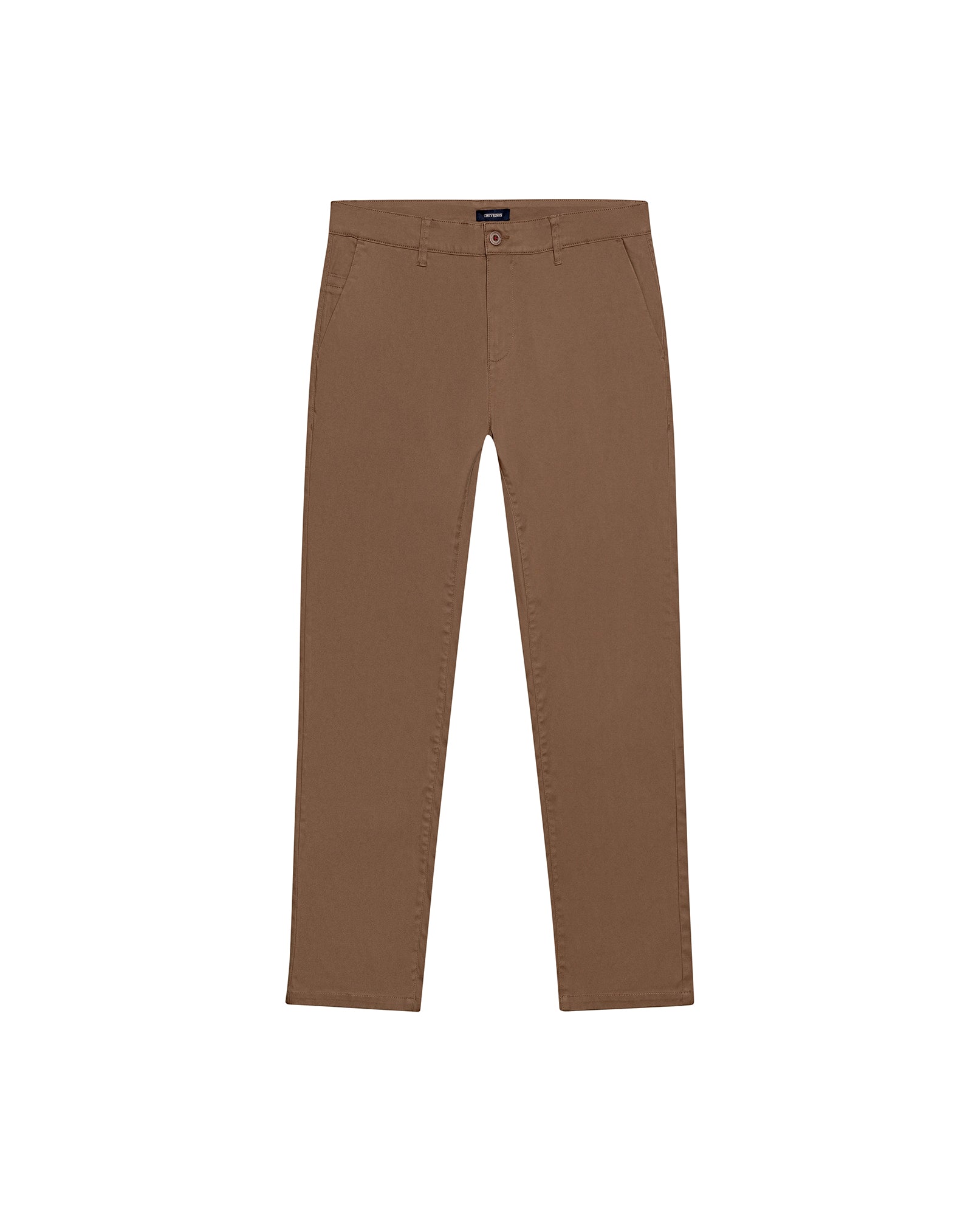 Mens Chino Pants Mid Rise Bootcut Cotton Elastane Piping Pockets Buttons Label Over Piping - Brown 63_631H000_CAF181018_3