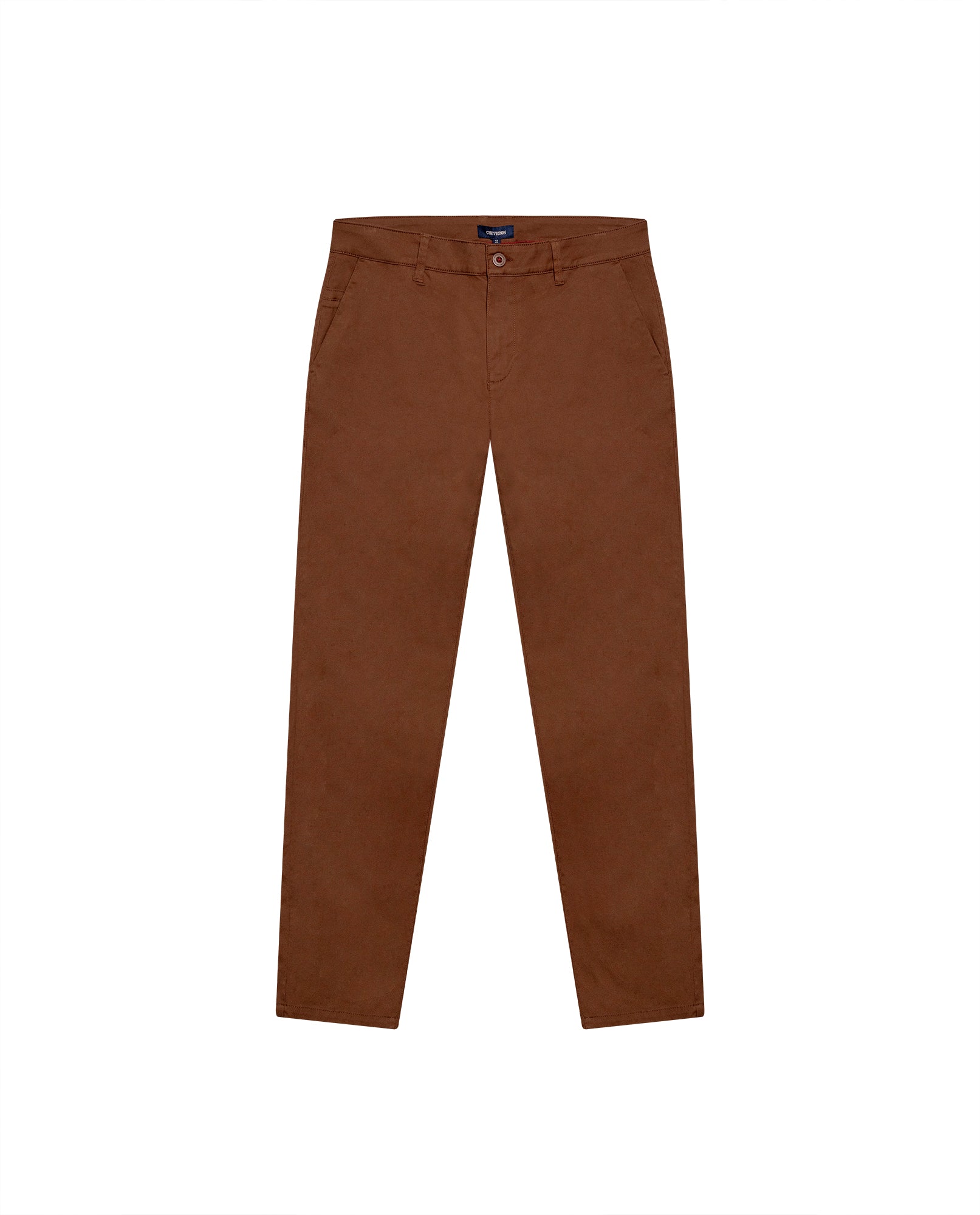 Mens Chino Pants Mid Rise Bootcut Cotton Elastane Piping Pockets Buttons Label Over Piping - Brown 63_631H000_CAF181031_0
