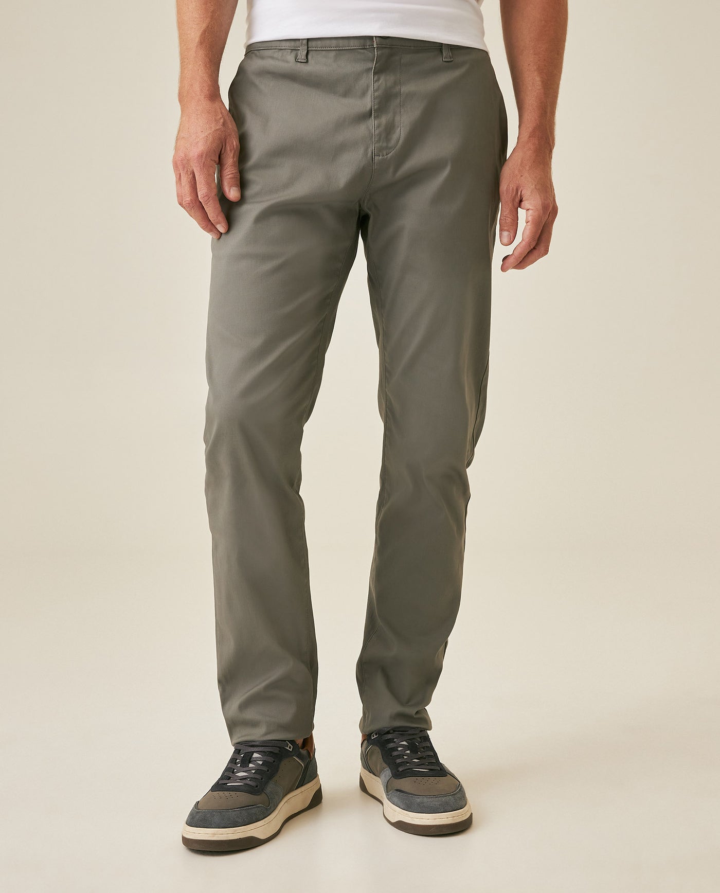 Mens Chino Pants Mid Rise Bootcut Cotton Elastane Piping Pockets Buttons Label Over Piping - Gray 63_631H000_GRI180510_0