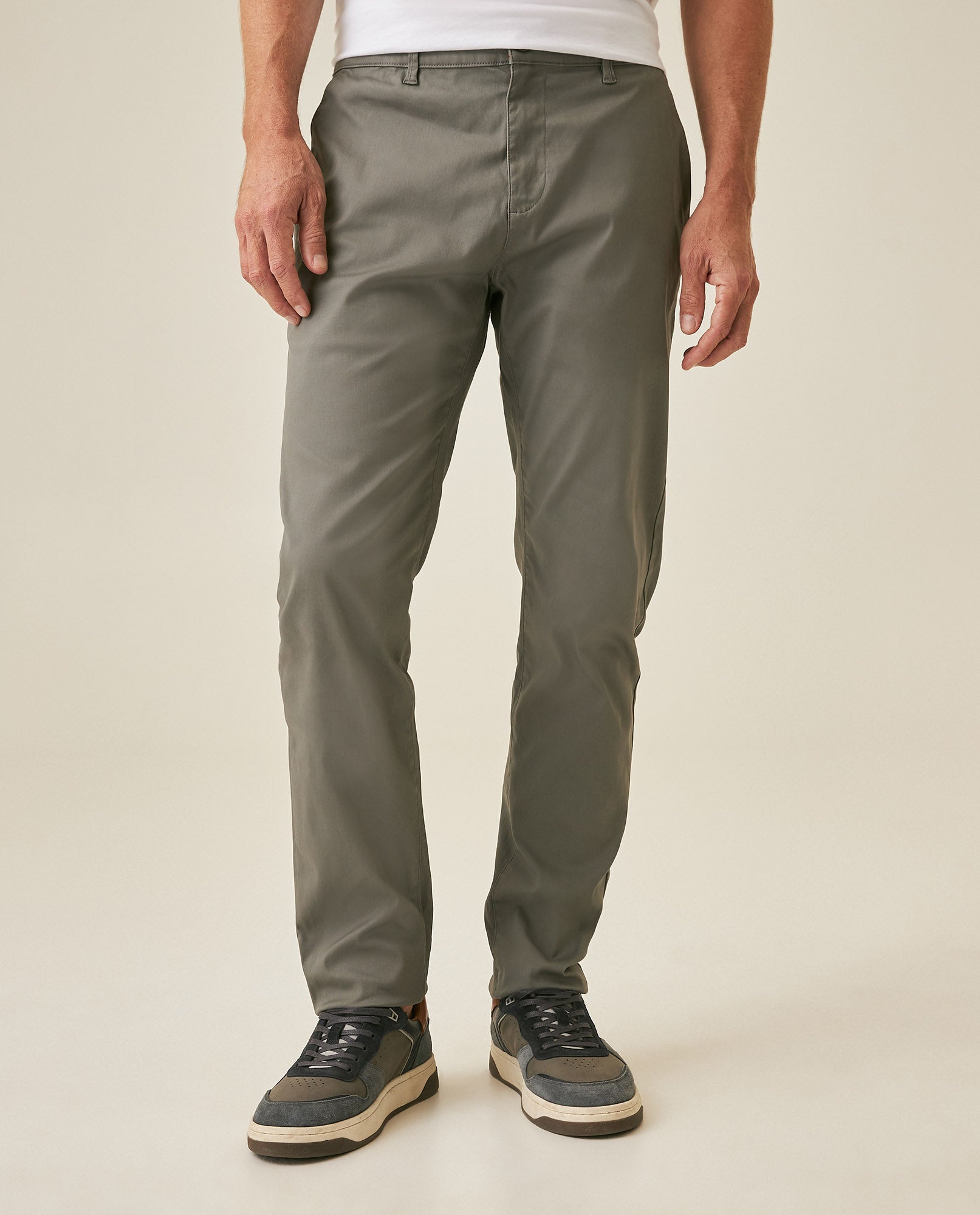Mens Chino Pants Mid Rise Bootcut Cotton Elastane Piping Pockets Buttons Label Over Piping - Gray 63_631H000_GRI180510_0