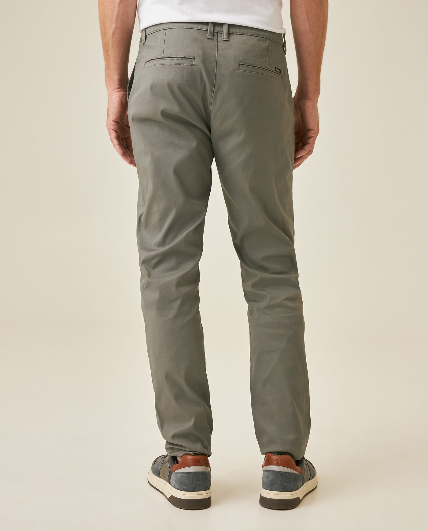 Mens Chino Pants Mid Rise Bootcut Cotton Elastane Piping Pockets Buttons Label Over Piping - Gray 63_631H000_GRI180510_6