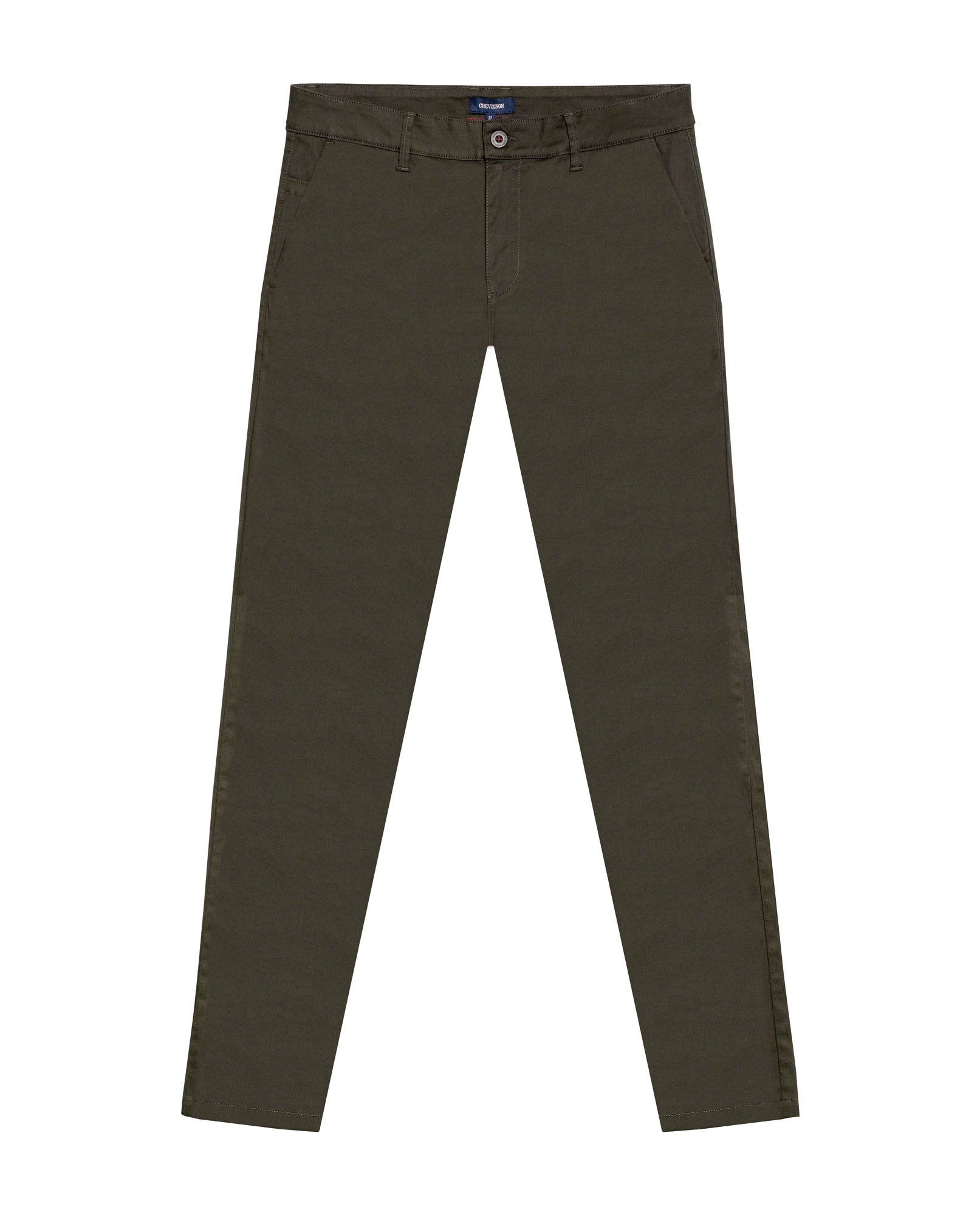 Mens Chino Pants Mid Rise Bootcut Cotton Elastane Piping Pockets Buttons Label Over Piping - Green 63_631H000_VER190414_0