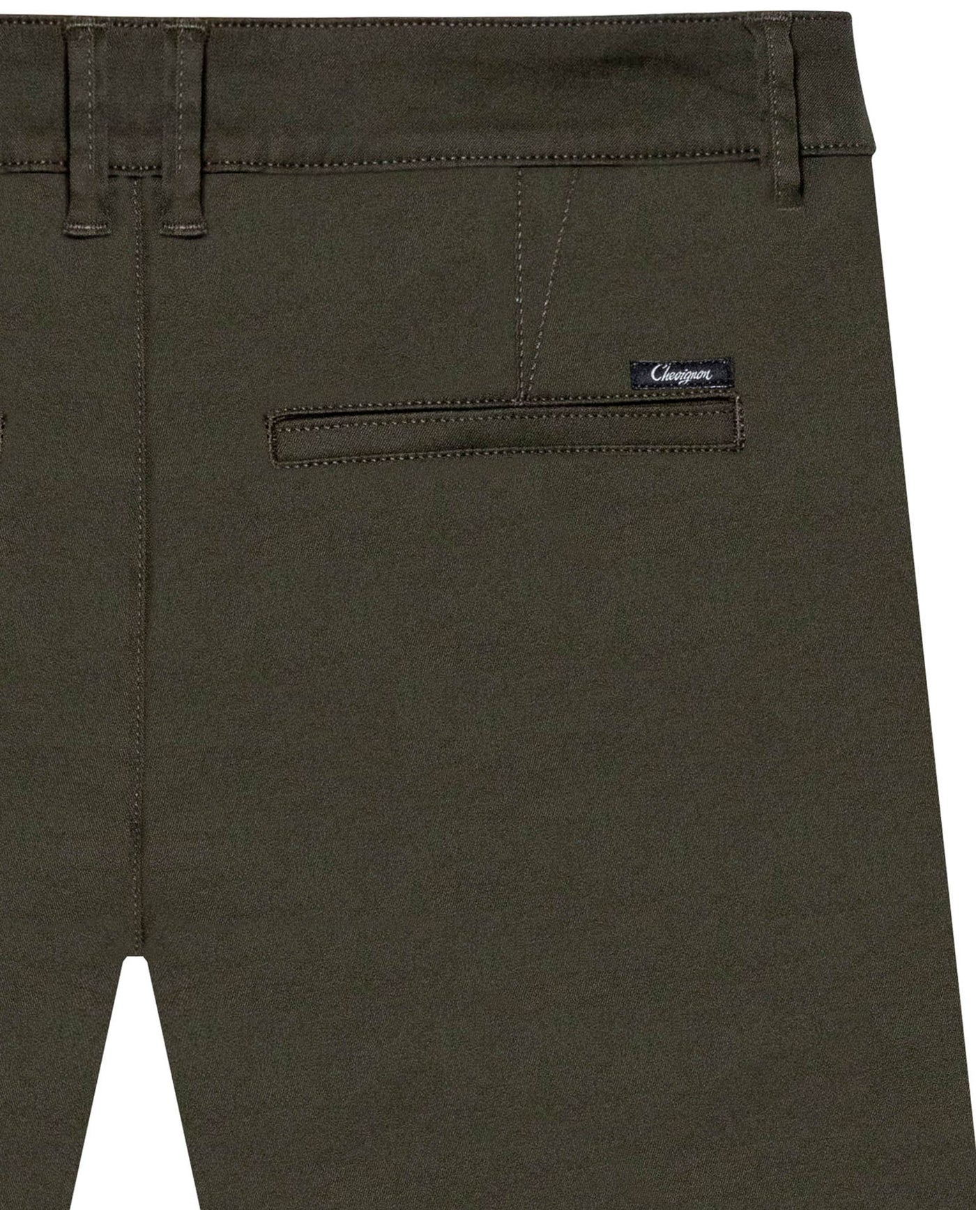 Mens Chino Pants Mid Rise Bootcut Cotton Elastane Piping Pockets Buttons Label Over Piping - Green 63_631H000_VER190414_6