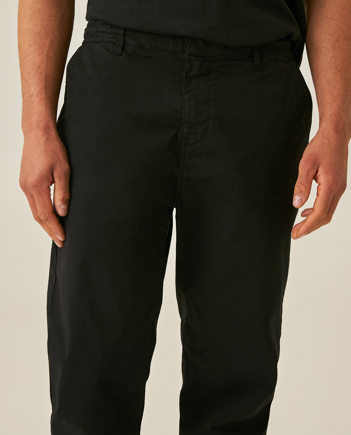 Mens Jogger Pants Mid Rise Cotton Elastane Papery Finish Cool Touch Elastic Waist Drawstring Hidden Snap - Black 63_631H001_NEG194007_5