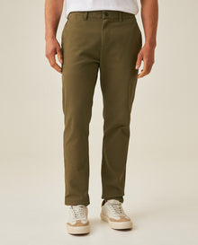 Mens Chino Pants Regular Fit Cotton Elastane Micro Piqué Structure Printed Duck Lining Exposed Button Piping - Green 63_631H002_VER190414_0