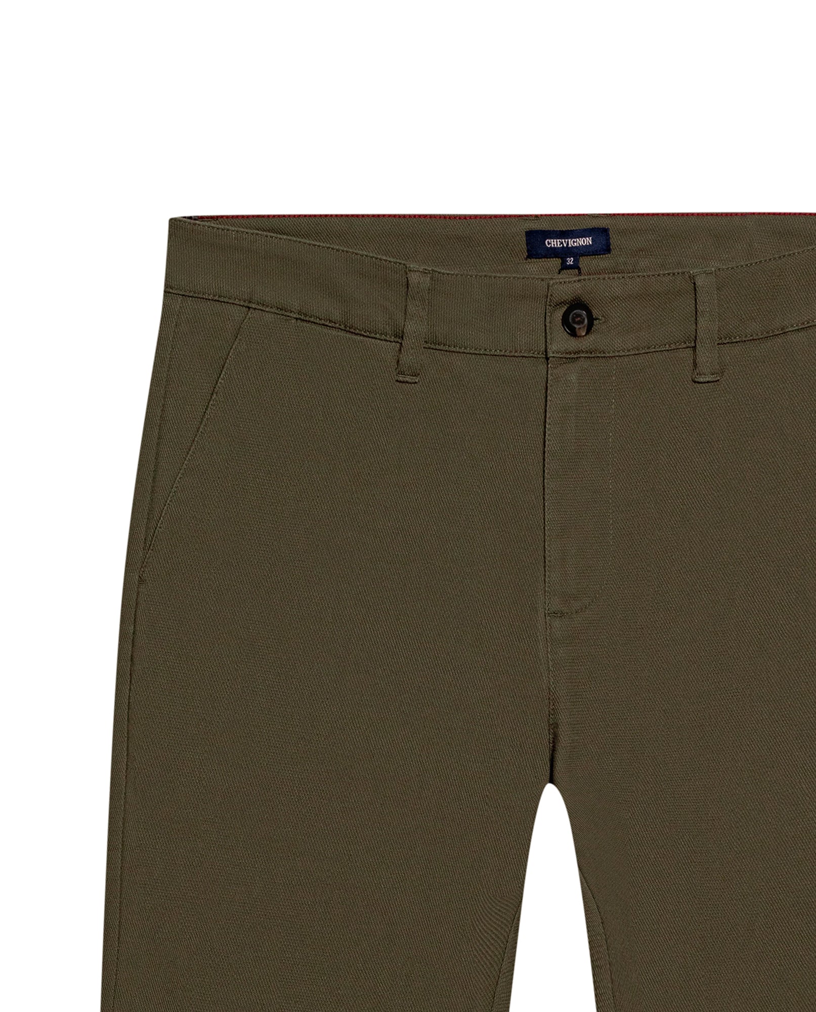 Mens Chino Pants Regular Fit Cotton Elastane Micro Piqué Structure Printed Duck Lining Exposed Button Piping - Green 63_631H002_VER190414_8