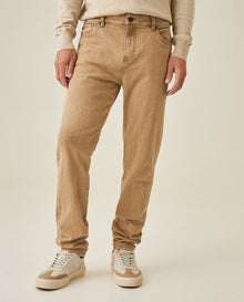 Mens Pants 5 Pocket Mid Rise Cotton Elastane Special Wash Reserved Areas Marked Diagonal Patch Pockets - Beige 63_631H003_BEI140002_0