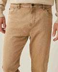 Mens Pants 5 Pocket Mid Rise Cotton Elastane Special Wash Reserved Areas Marked Diagonal Patch Pockets - Beige 63_631H003_BEI140002_5