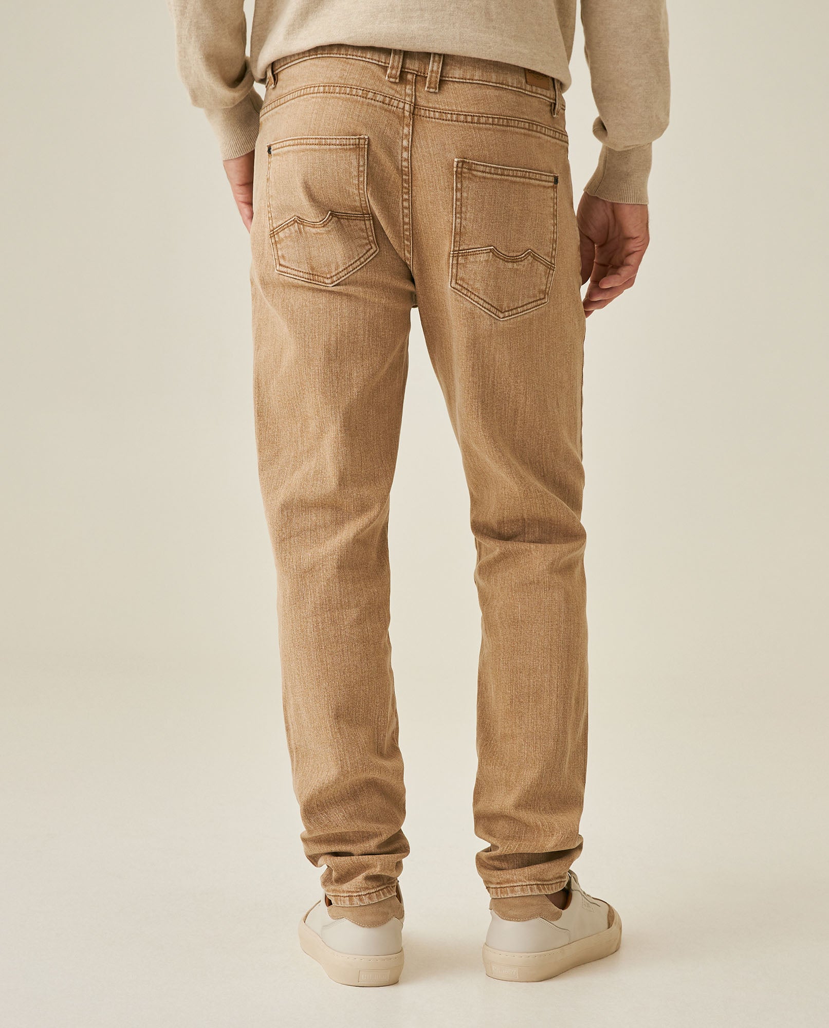 Mens Pants 5 Pocket Mid Rise Cotton Elastane Special Wash Reserved Areas Marked Diagonal Patch Pockets - Beige 63_631H003_BEI140002_6