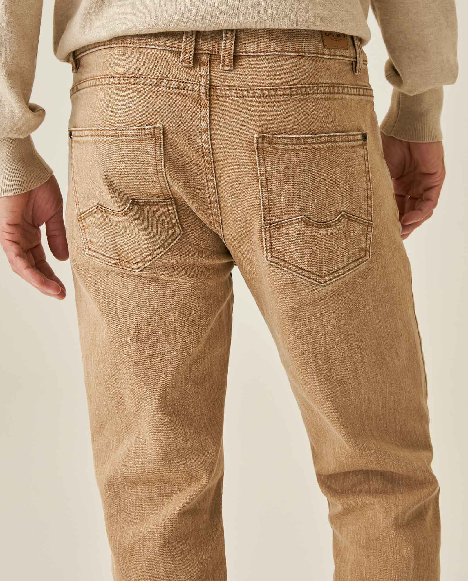 Mens Pants 5 Pocket Mid Rise Cotton Elastane Special Wash Reserved Areas Marked Diagonal Patch Pockets - Beige 63_631H003_BEI140002_7