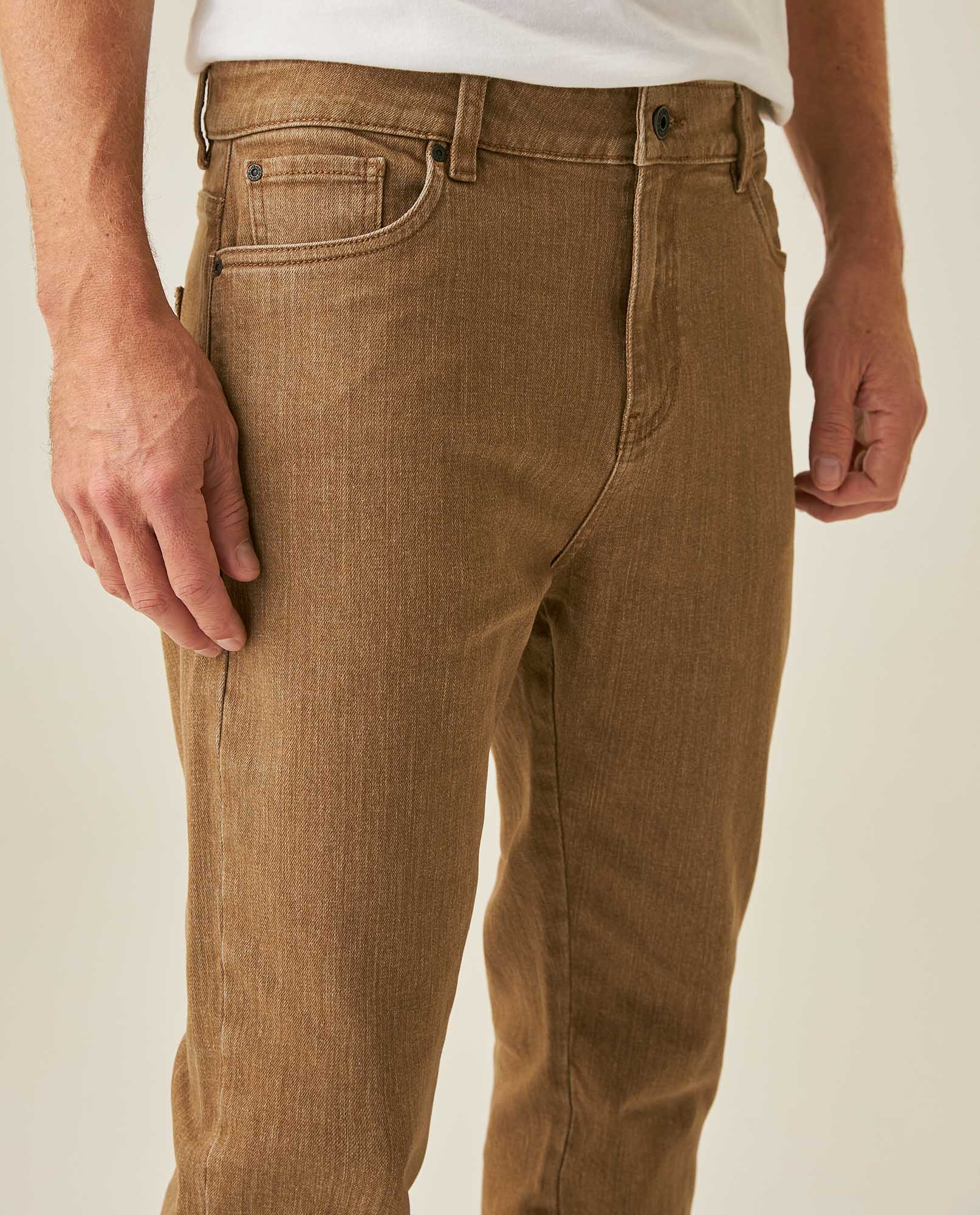 Mens Pants 5 Pocket Mid Rise Cotton Elastane Special Wash Reserved Areas Marked Diagonal Patch Pockets - Brown 63_631H003_CAF171314_5