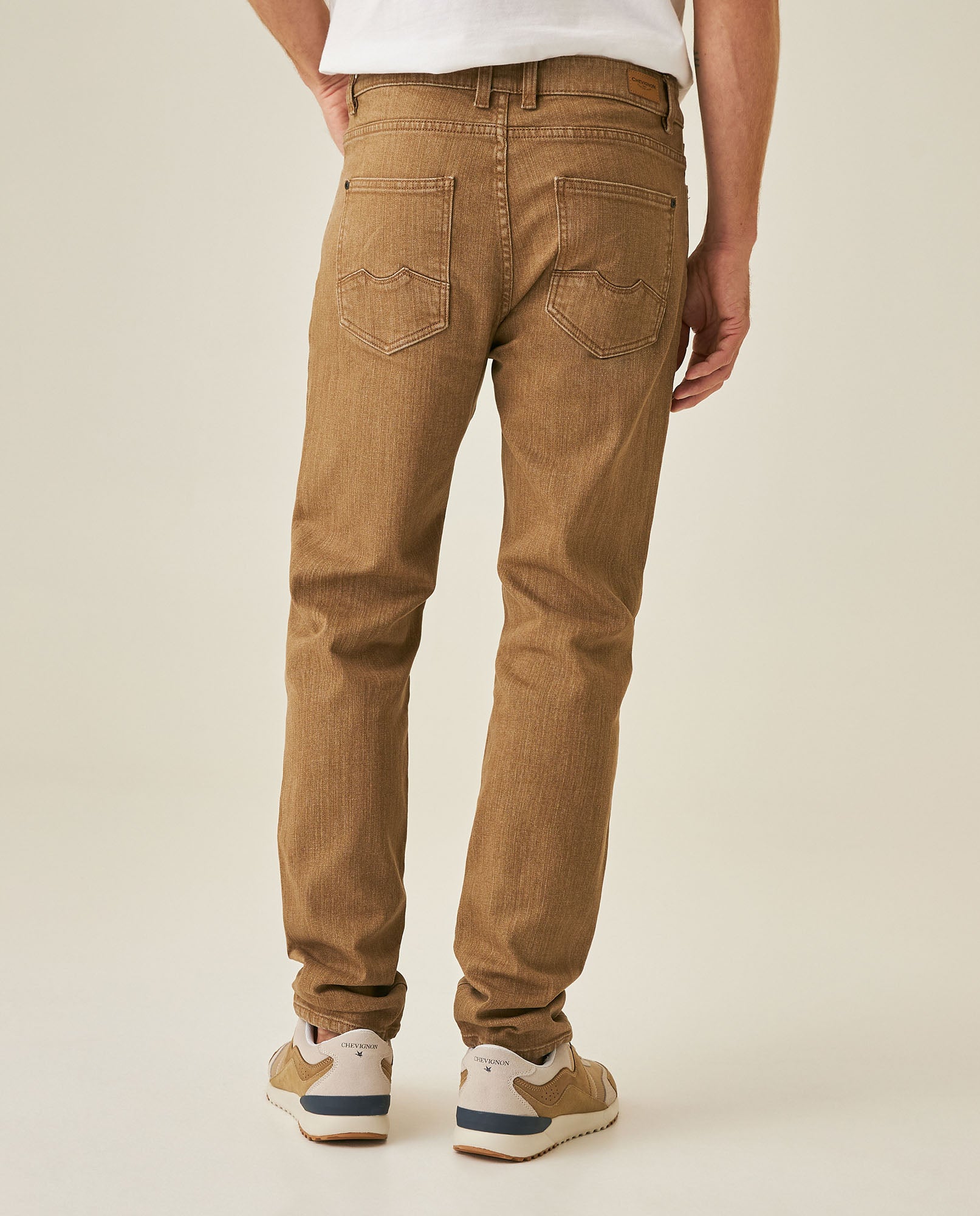 Mens Pants 5 Pocket Mid Rise Cotton Elastane Special Wash Reserved Areas Marked Diagonal Patch Pockets - Brown 63_631H003_CAF171314_6