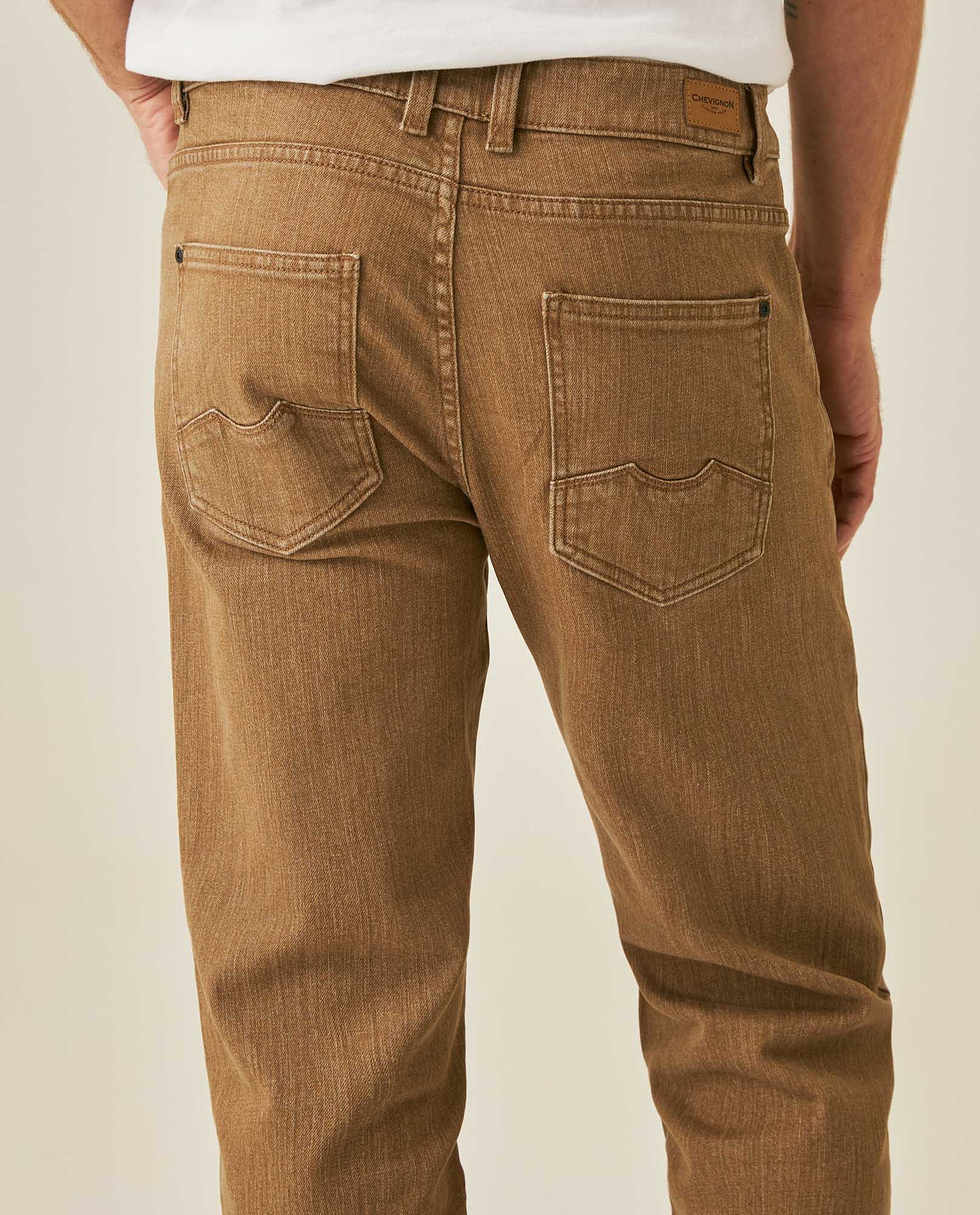 Mens Pants 5 Pocket Mid Rise Cotton Elastane Special Wash Reserved Areas Marked Diagonal Patch Pockets - Brown 63_631H003_CAF171314_7