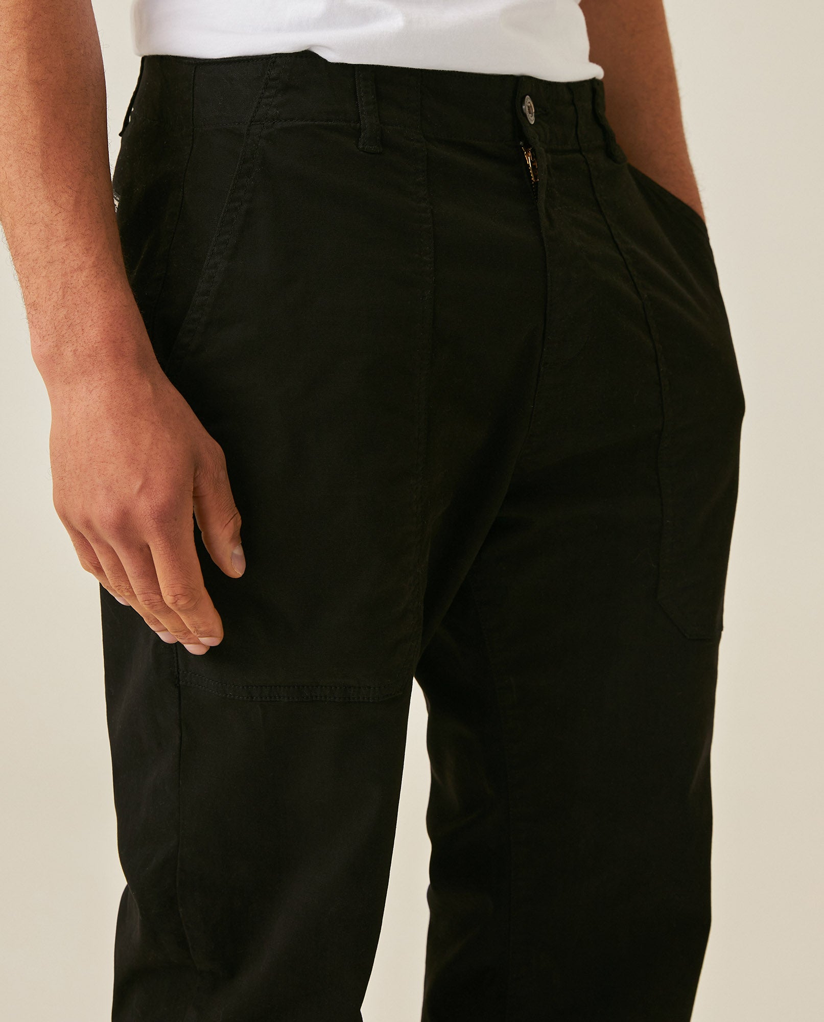 Mens Carpenter Pants Mid Rise Cargo Silhouette Cotton Tencel Elastane Functional Front Carpenter Pocket - Black 63_631H005_NEG194007_5