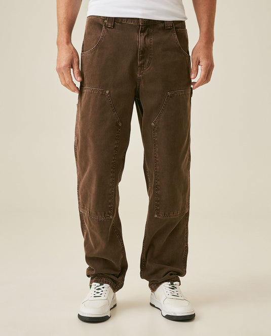 Mens Rodeo Carpenter Pants 5 Pocket Low Rise Canvas Cotton Medium Weight Workwear Aesthetic - Brown 63_631H010_CAF190916_0