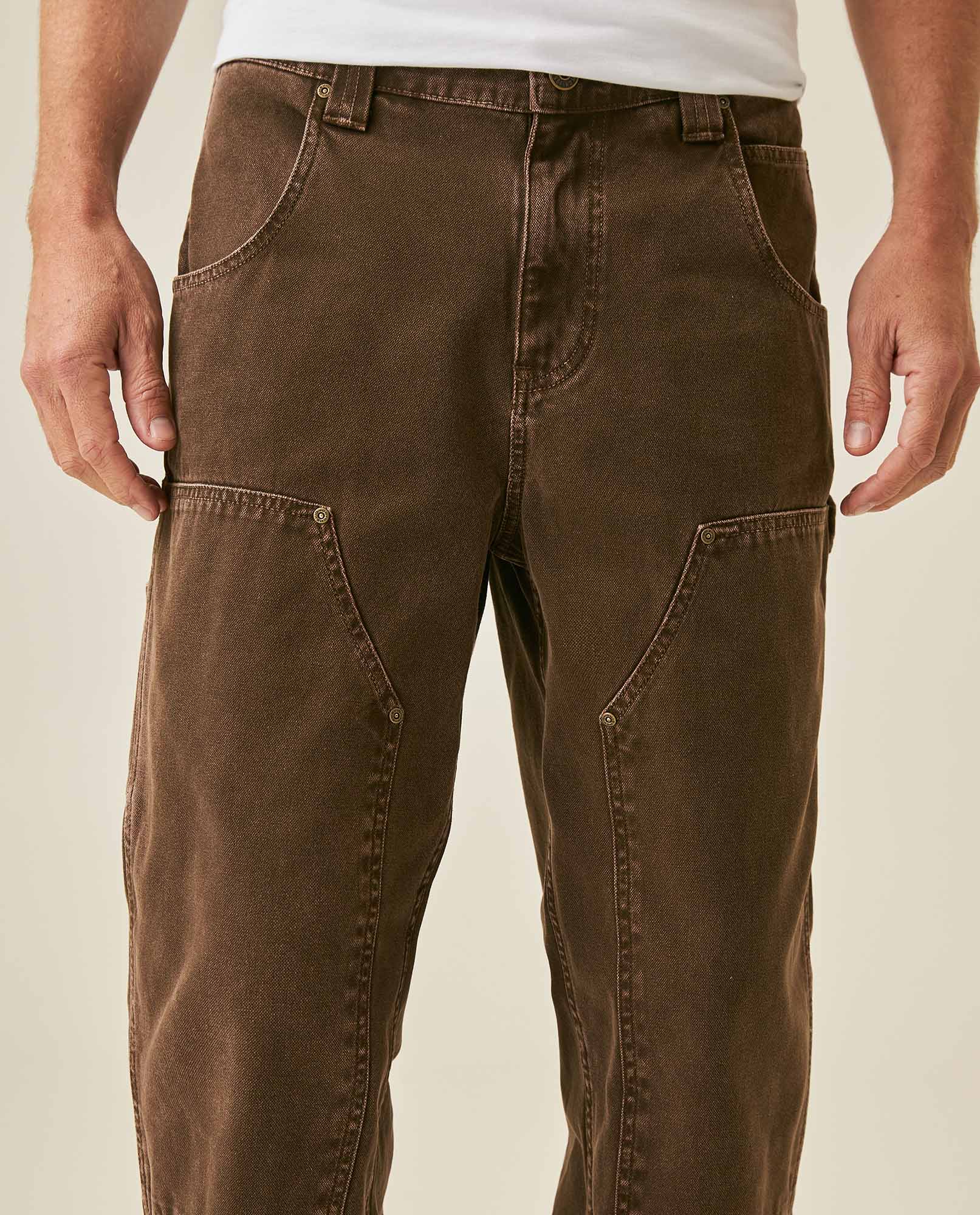 Mens Rodeo Carpenter Pants 5 Pocket Low Rise Canvas Cotton Medium Weight Workwear Aesthetic - Brown 63_631H010_CAF190916_5