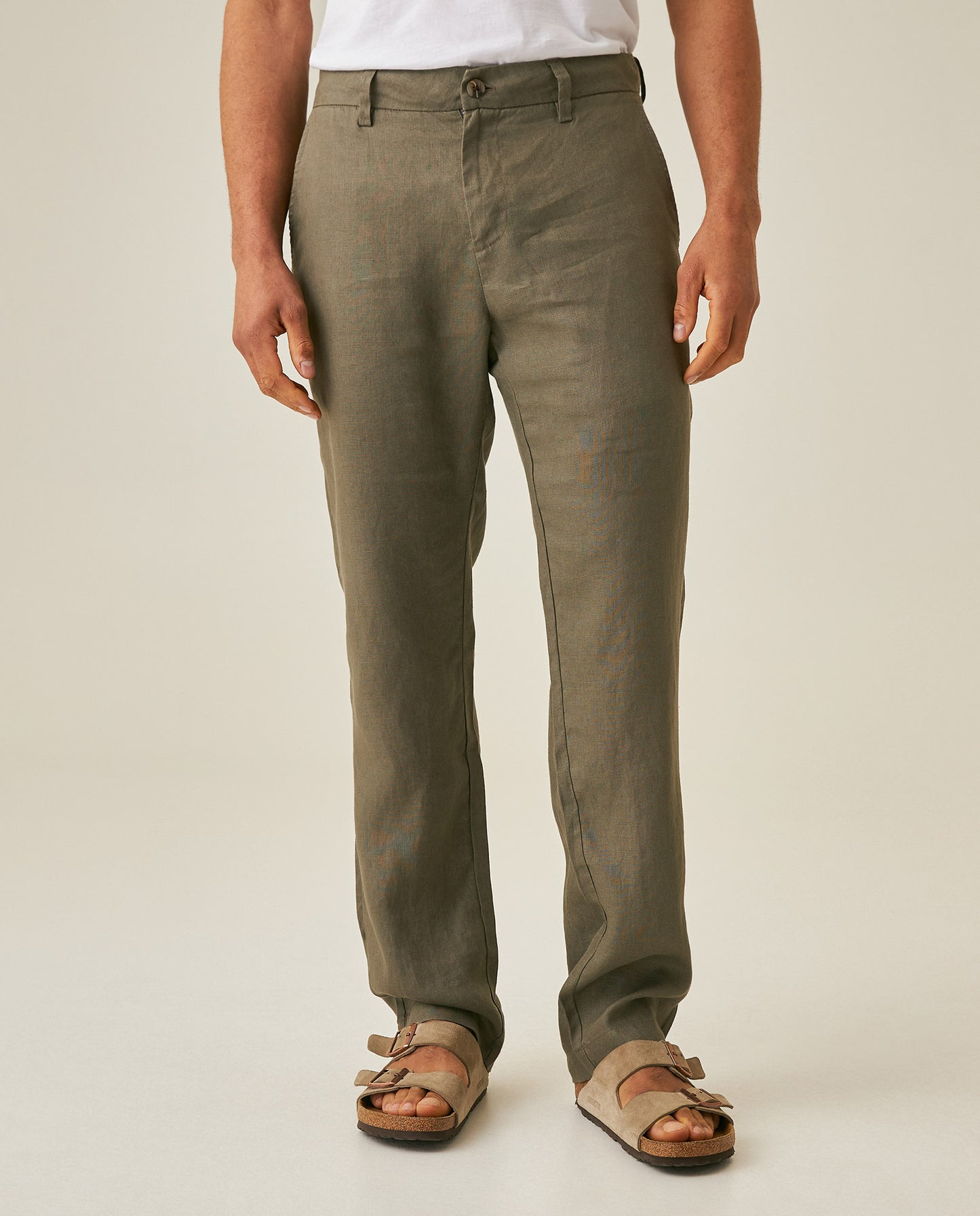 Mens Rodeo Pants Straight Fit Relaxed Mid Rise Linen Pure Piping Pockets Leather Label - Gray 63_631H702_GRI180513_0
