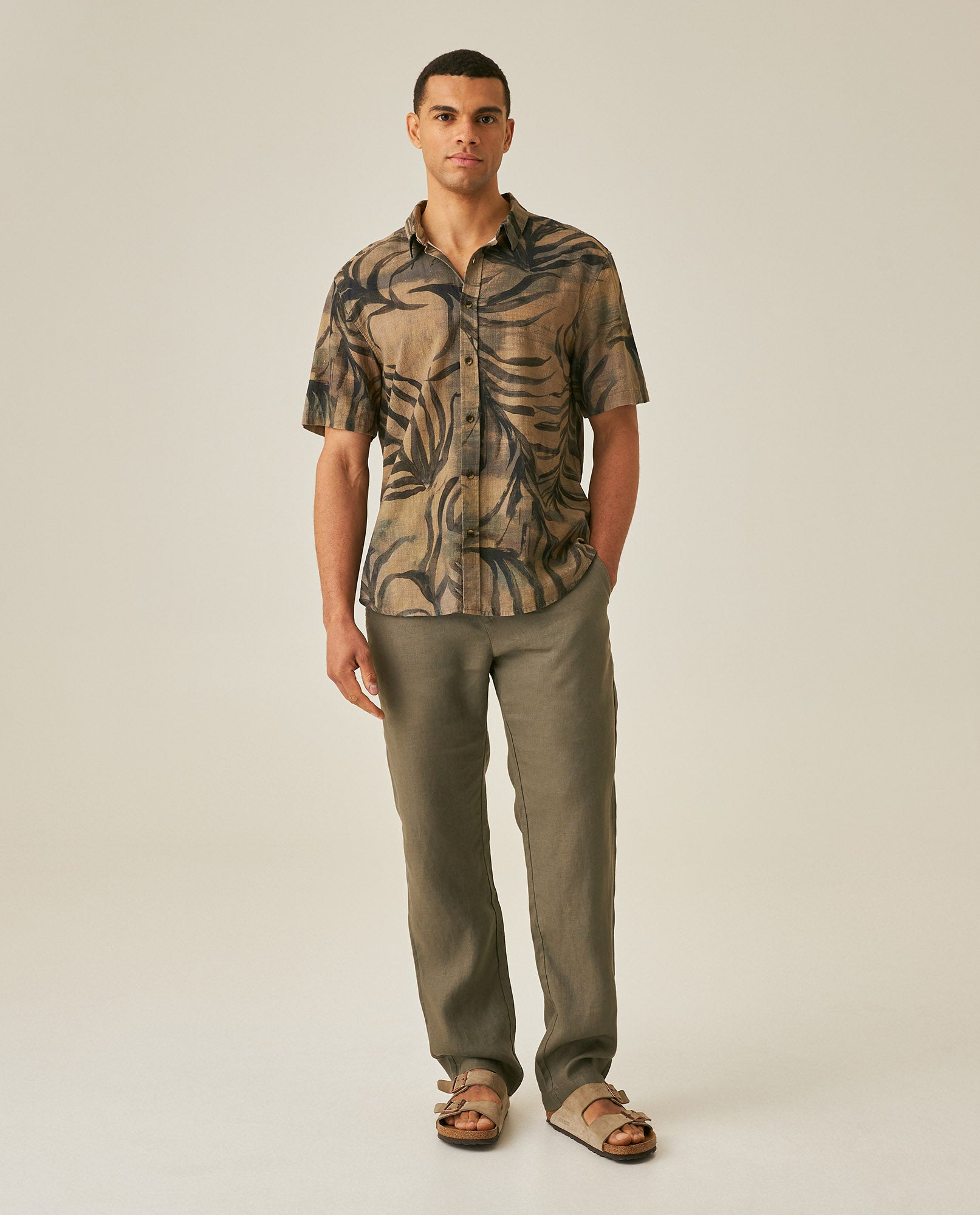 Mens Rodeo Pants Straight Fit Relaxed Mid Rise Linen Pure Piping Pockets Leather Label - Gray 63_631H702_GRI180513_4
