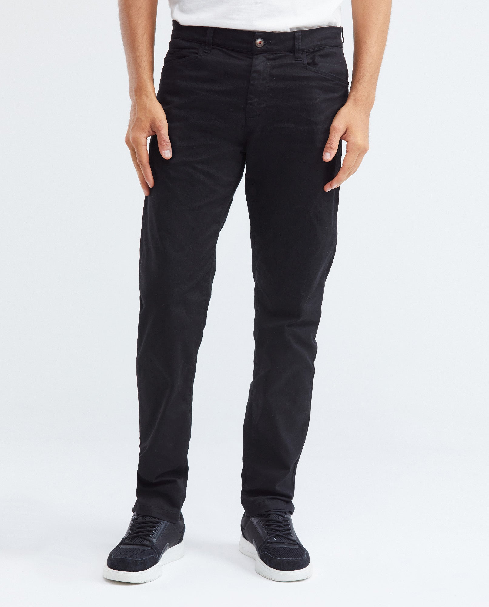 Men's Slim Fit Dyed Pants Diagonal Pockets Red Loop Branded Rivets Cotton-Polyester - 1