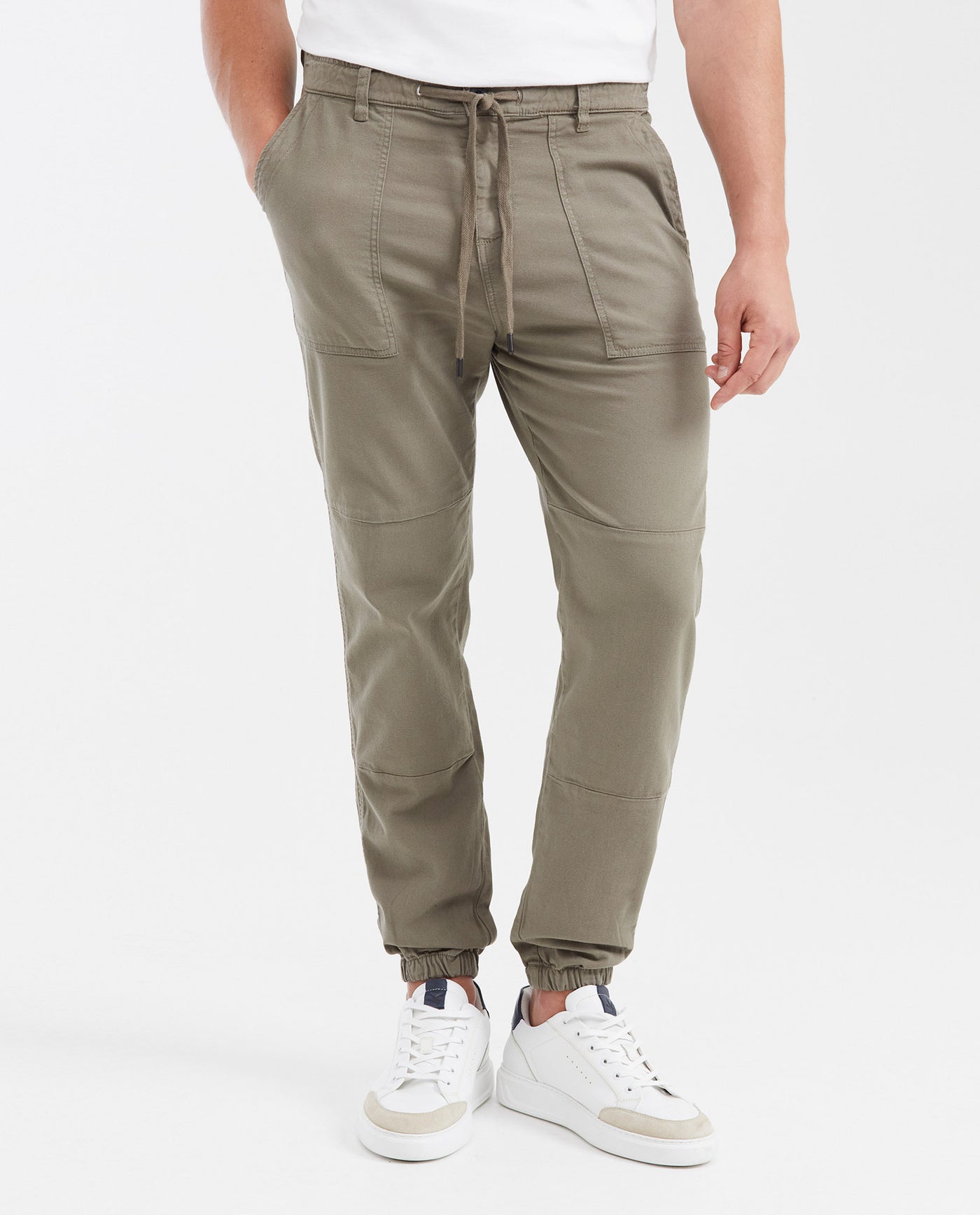 Men's Cargo-Inspired Canvas Jogger Pants with Elastic Waist - 1