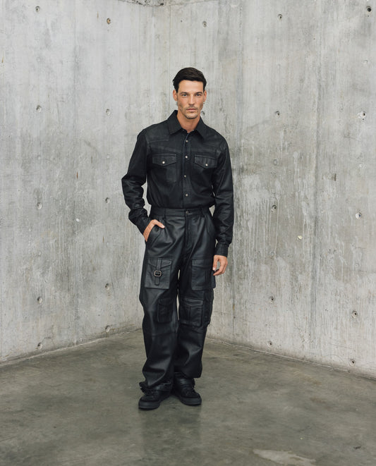 Mens Lambskin Leather Seven-Pocket Cargo Pants - Special Collection - Black 63_637H500_NEG194007_0