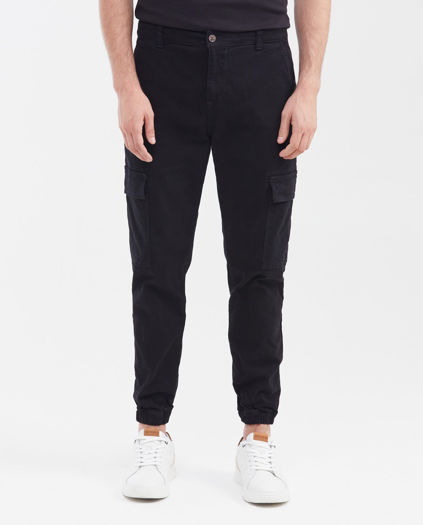 Men's Jogger Pants Elastic Waist Ankles Patch Side Pockets in Cotton-Tencel Blend - 1