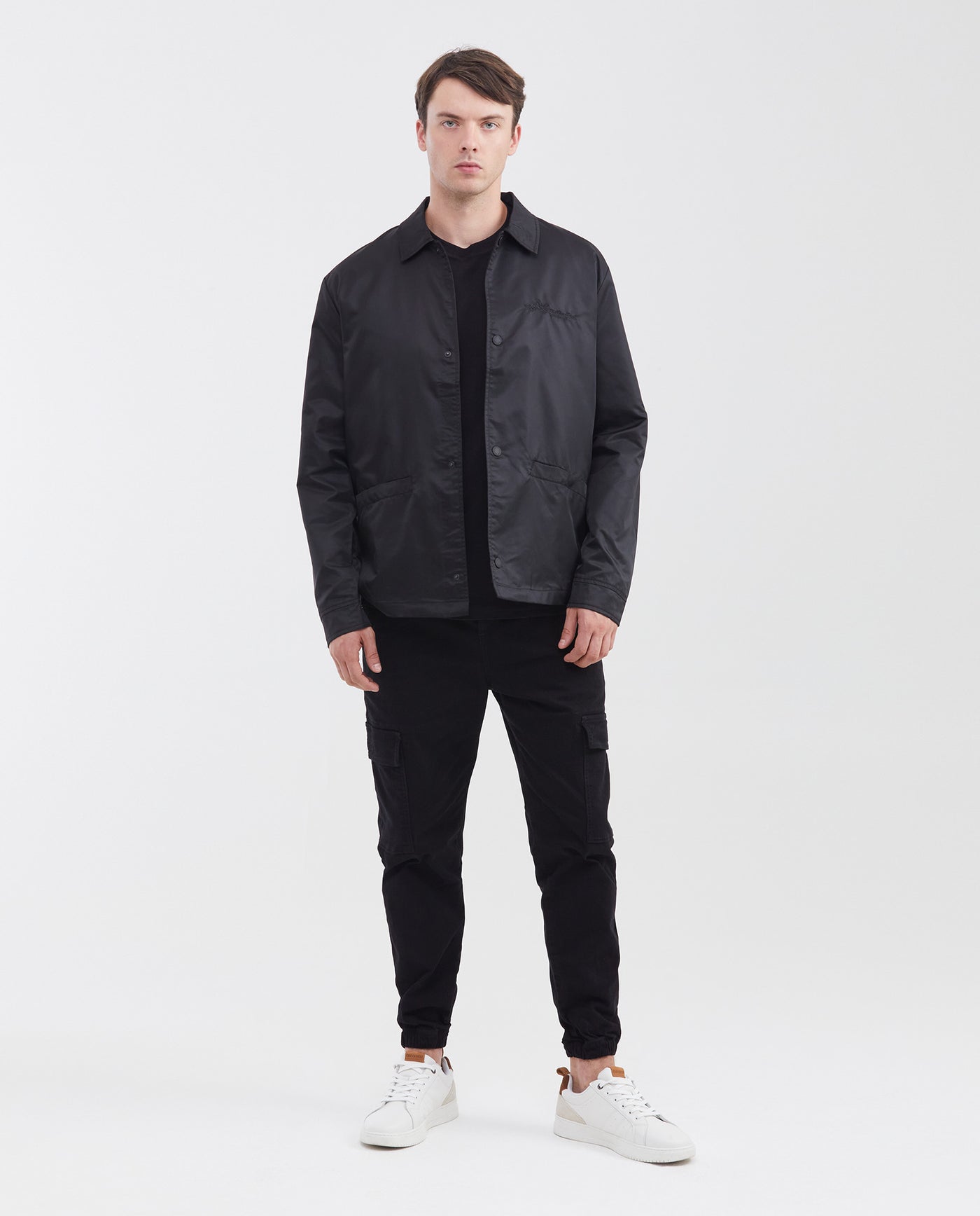 Men's Jogger Pants Elastic Waist Ankles Patch Side Pockets in Cotton-Tencel Blend - 2