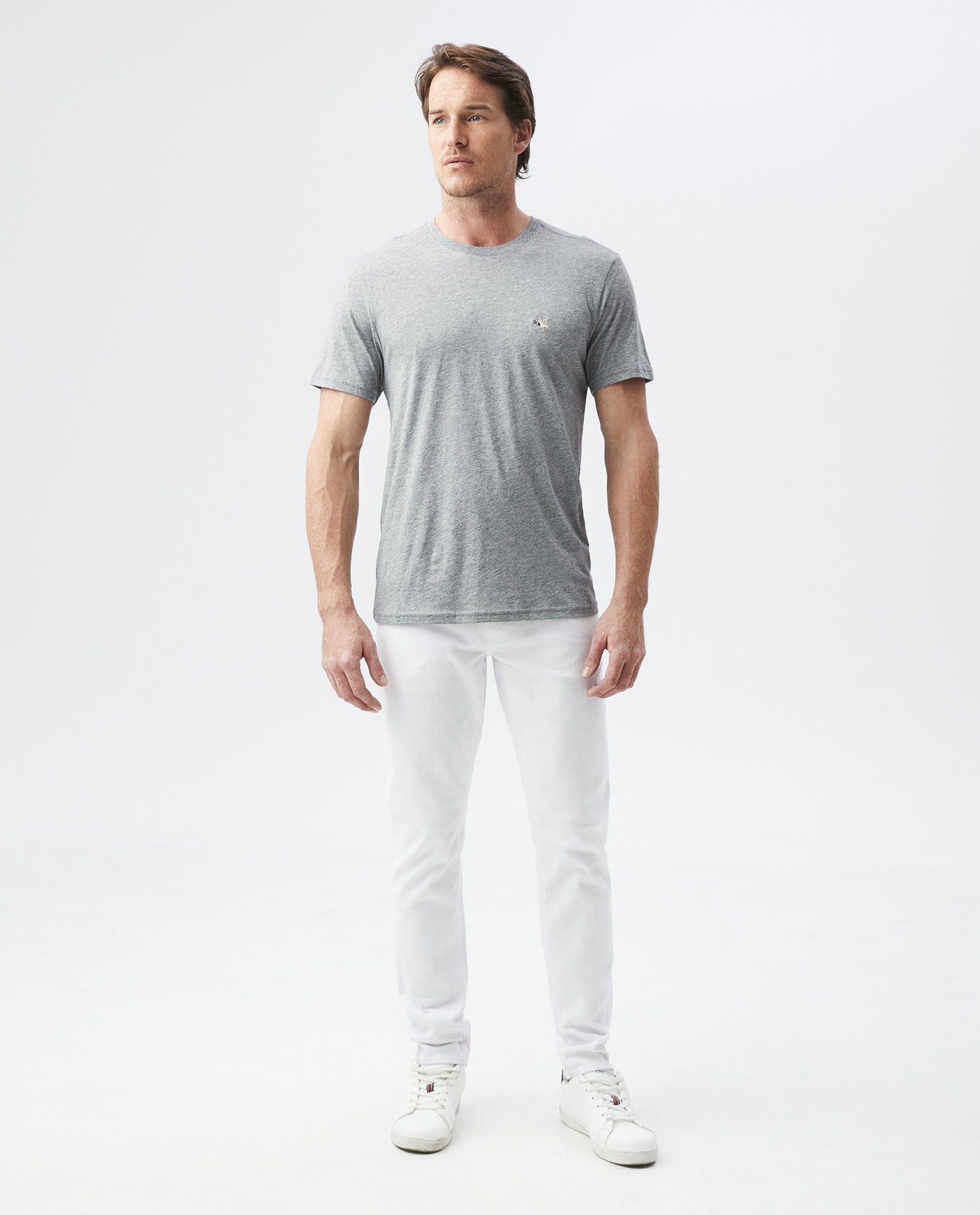Mens Slim Fit Crew Neck T-shirt Duck Embroidery in Cotton - Gray 63_640C020_052900_3