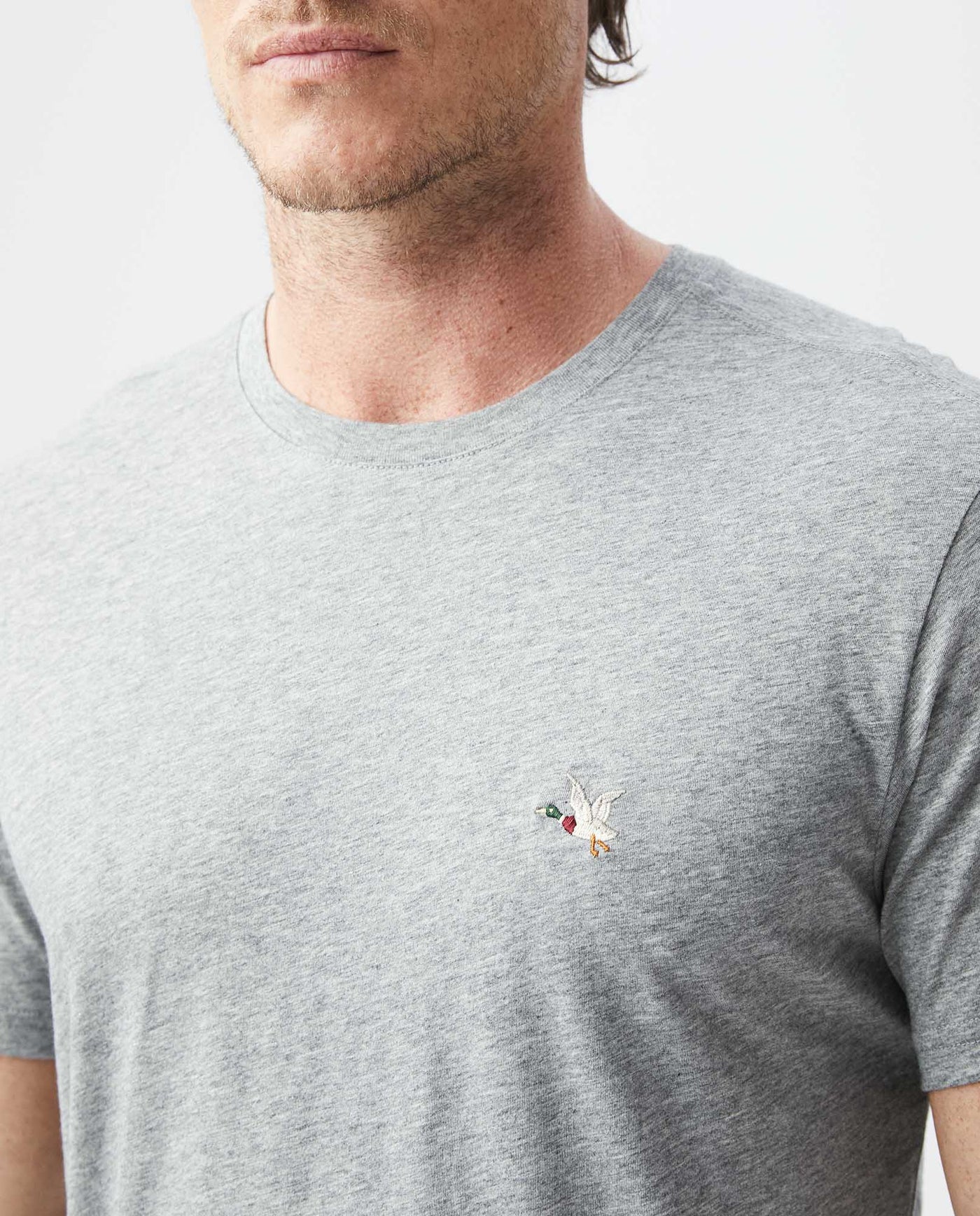 Mens Slim Fit Crew Neck T-shirt Duck Embroidery in Cotton - Gray 63_640C020_052900_4