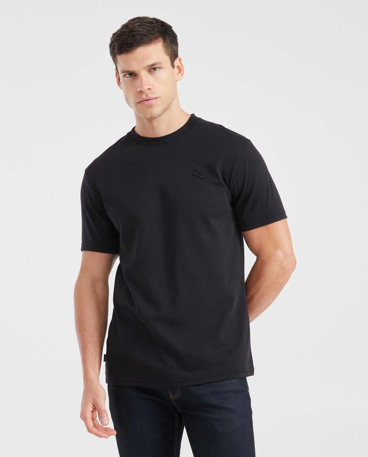 Men's Slim Fit T-Shirt Embroidered Front Graphic Ribbed Neck 100% Cotton - 1