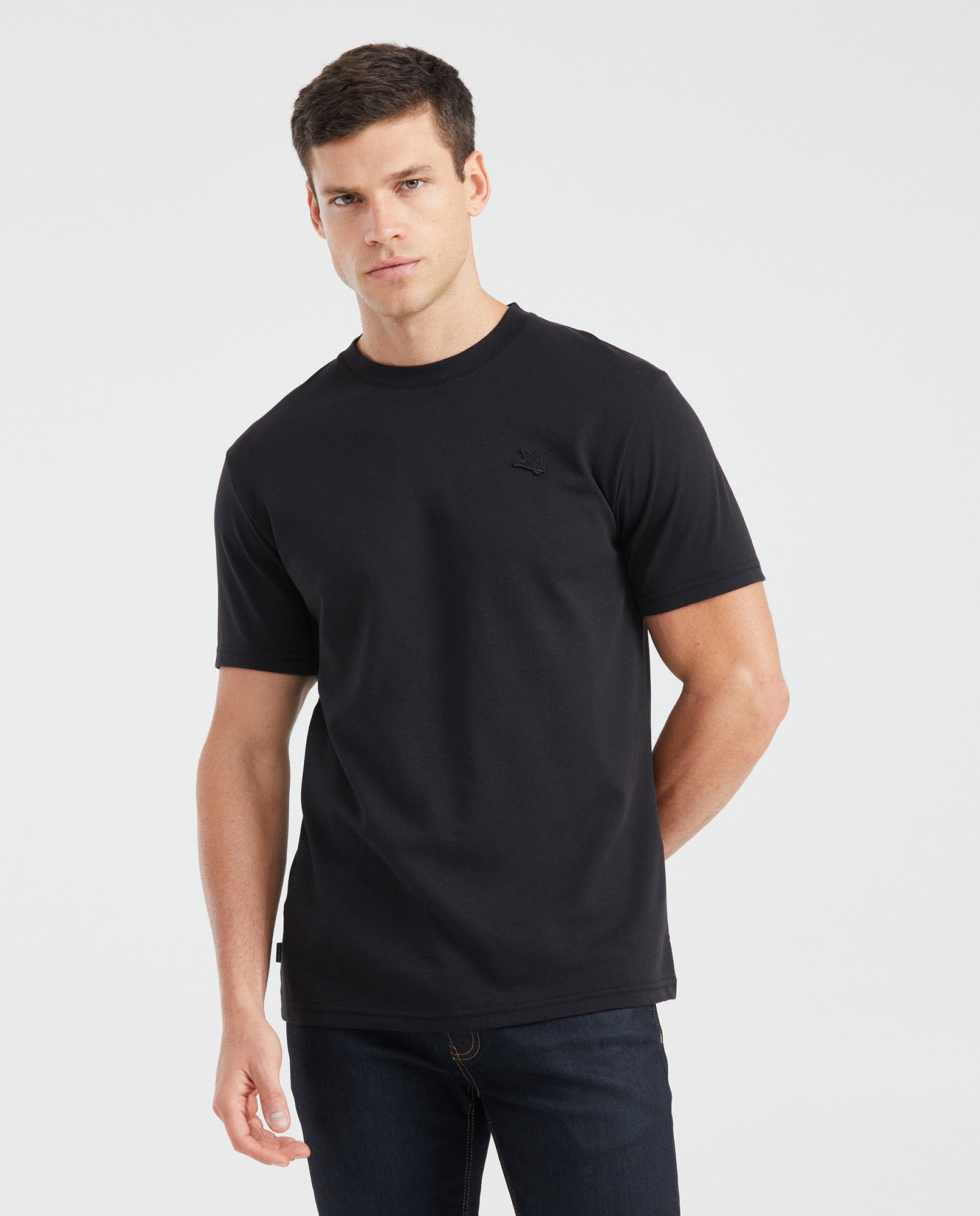 Men's Slim Fit T-Shirt Embroidered Front Graphic Ribbed Neck 100% Cotton - 1