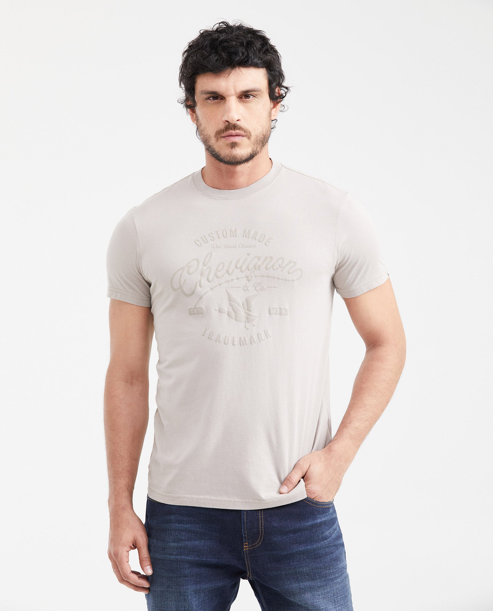 Men's Slim Fit Long Sleeve T-Shirt Embroidered Front Graphic 100% Cotton - 1