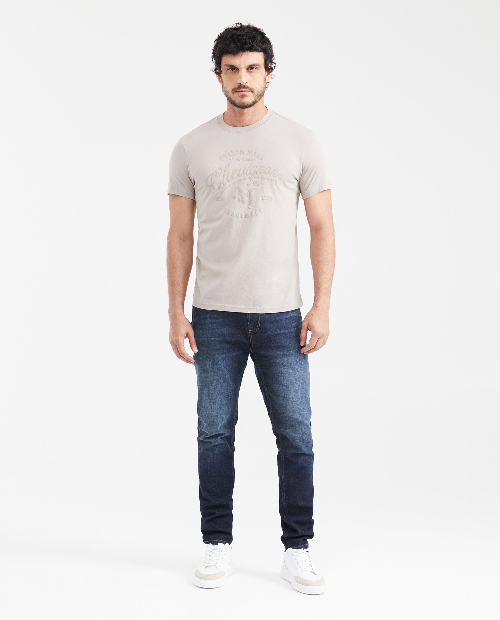 Men's Slim Fit Long Sleeve T-Shirt Embroidered Front Graphic 100% Cotton - 6