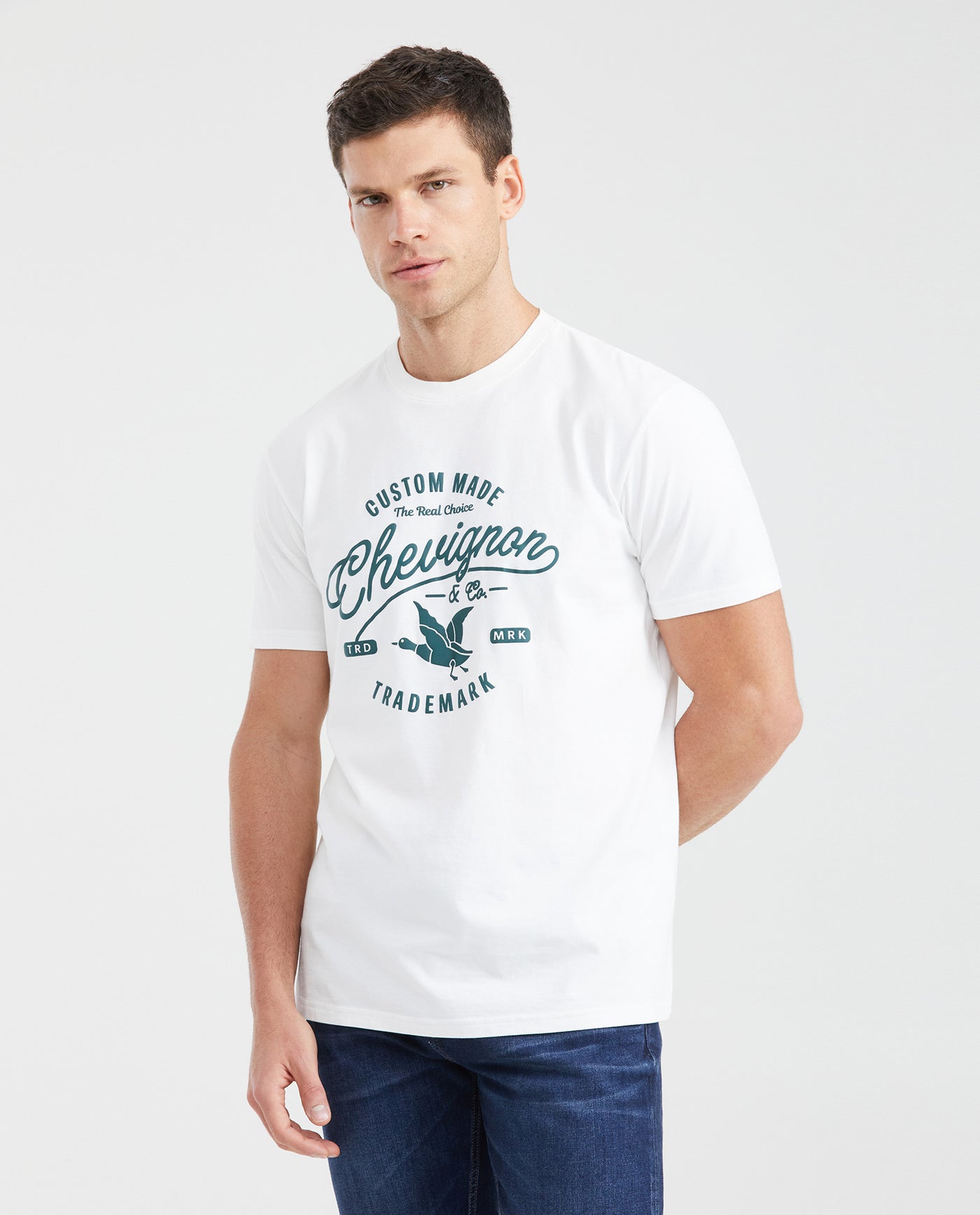 Men's Slim Fit Long Sleeve T-Shirt Embroidered Front Graphic 100% Cotton - 1