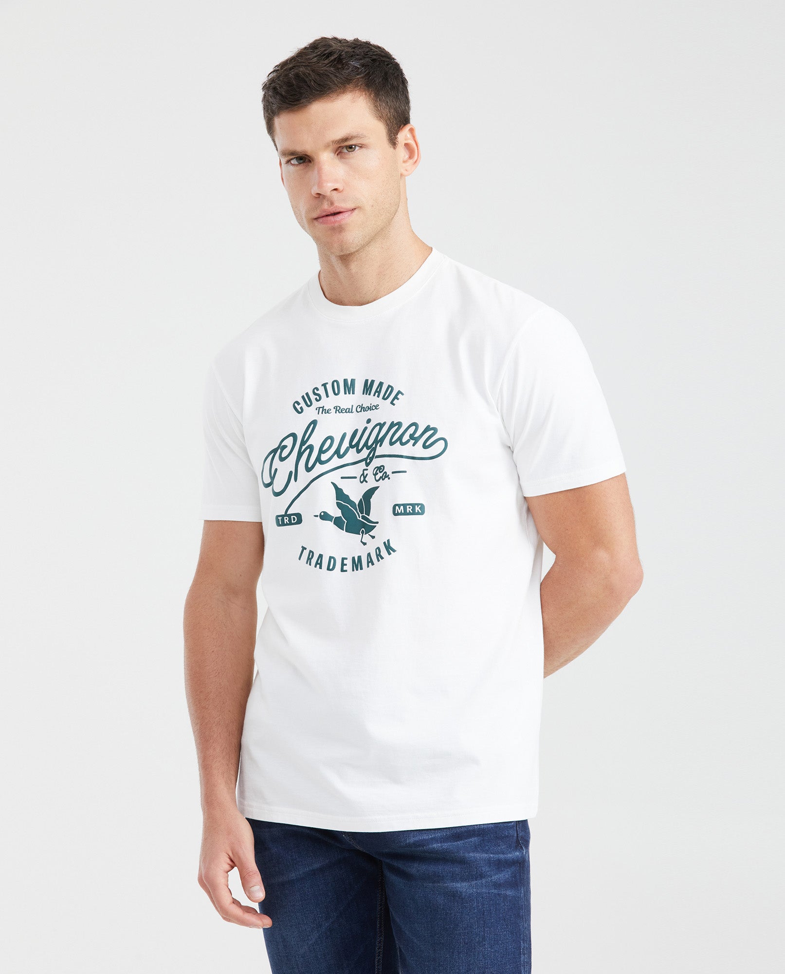 Men's Slim Fit Long Sleeve T-Shirt Embroidered Front Graphic 100% Cotton - 1