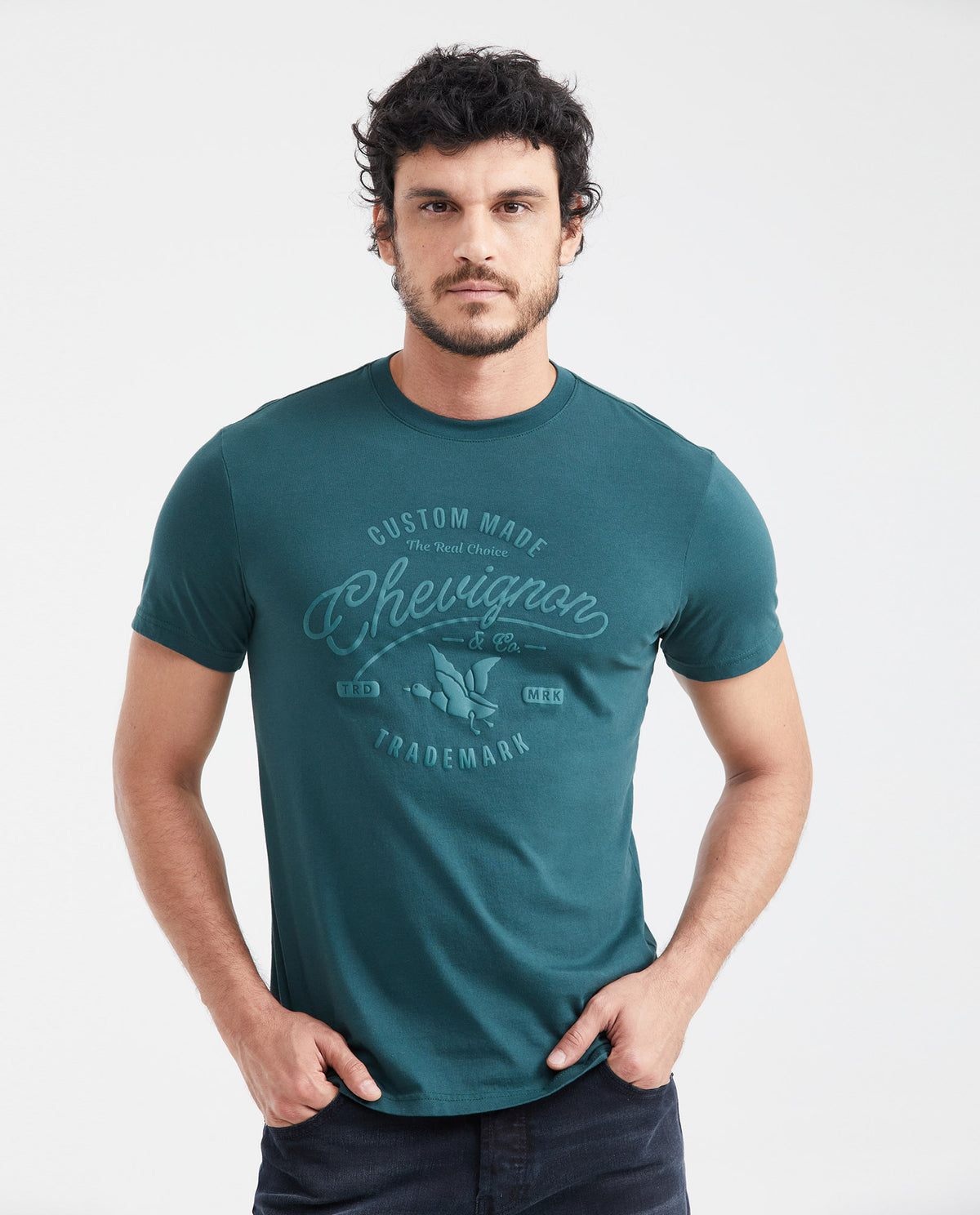 Men's Slim Fit Long Sleeve T-Shirt Embroidered Front Graphic 100% Cotton - 1