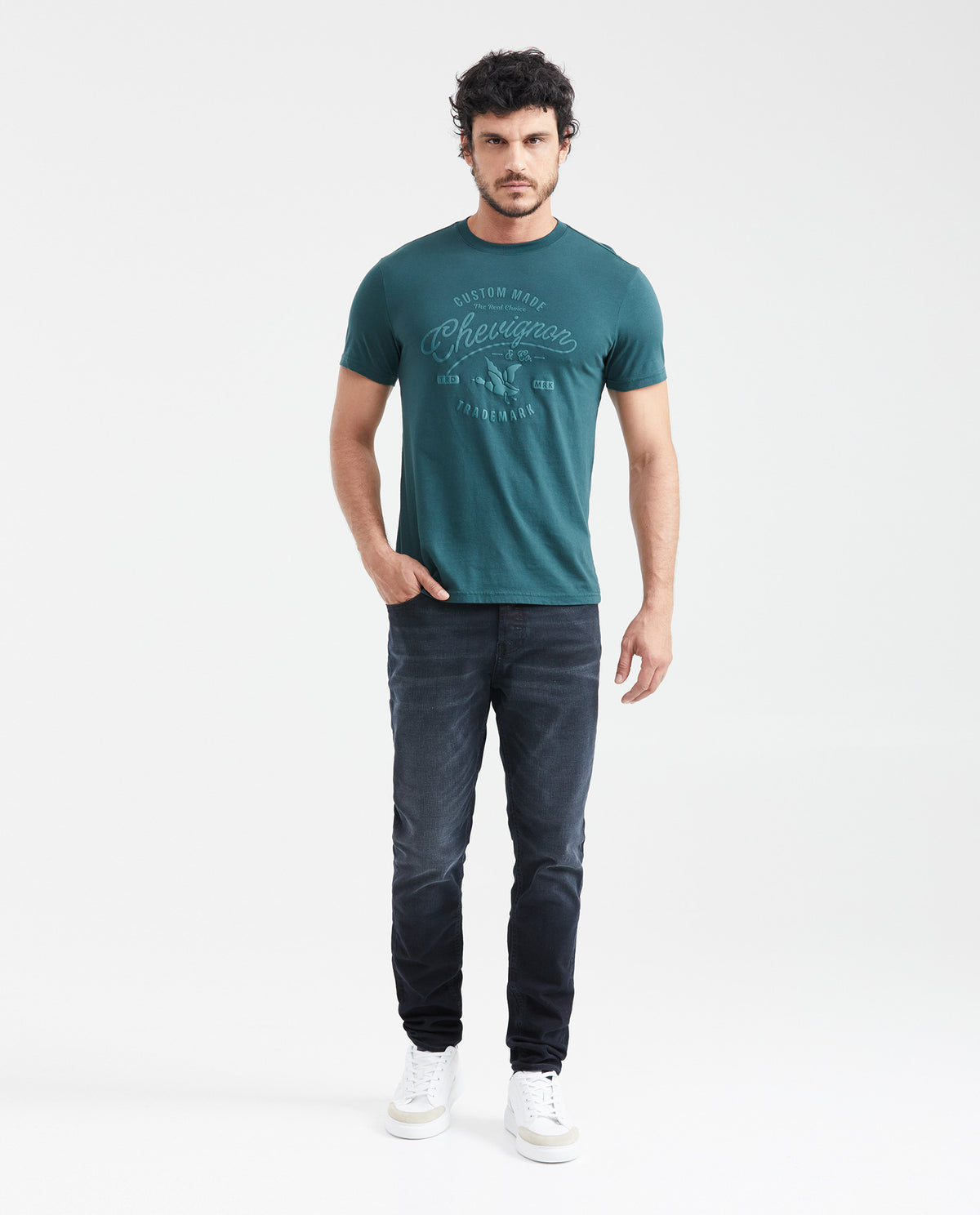 Men's Slim Fit Long Sleeve T-Shirt Embroidered Front Graphic 100% Cotton - 5