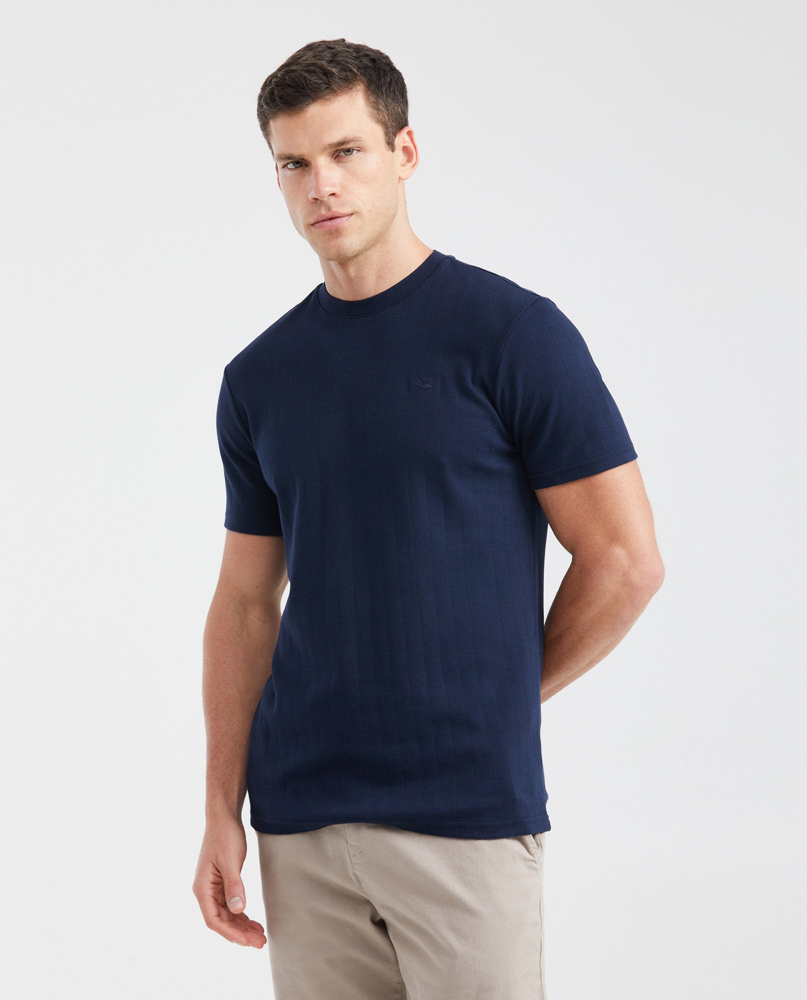 Men's Slim Fit T-Shirt Textured Fabric Duck Embroidery Knit Neck 100% Cotton - 1