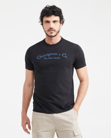 Men's Slim Fit Round Neck Embroidered T-shirt - Black - 1