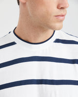 Men's Classic Fit Striped T-Shirt Knit Neck Embroidered Details in Cotton - 2