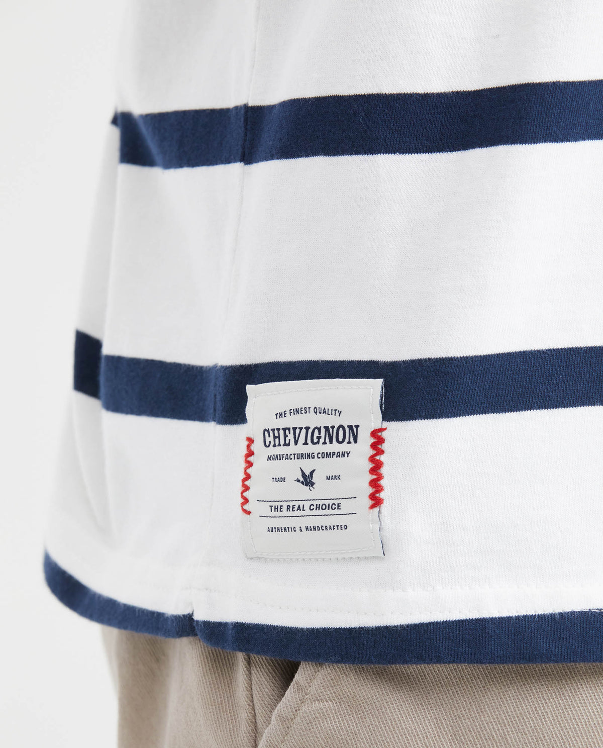 Men's Classic Fit Striped T-Shirt Knit Neck Embroidered Details in Cotton - 3