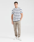 Men's Classic Fit Striped T-Shirt Knit Neck Embroidered Details in Cotton - 6