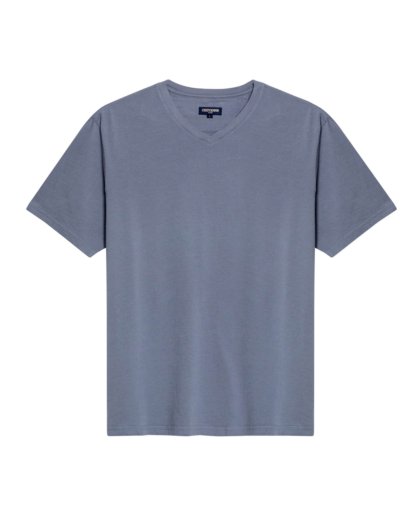 Mens T-Shirt Slim Fit Short Sleeve V-Neck Cotton Vibrant Embroidered Duck Heart Point - Blue 63_641H000_AZU184215_3