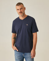 Mens T-Shirt Slim Fit Short Sleeve V-Neck Cotton Vibrant Embroidered Duck Heart Point - Blue 63_641H000_AZU194011_0